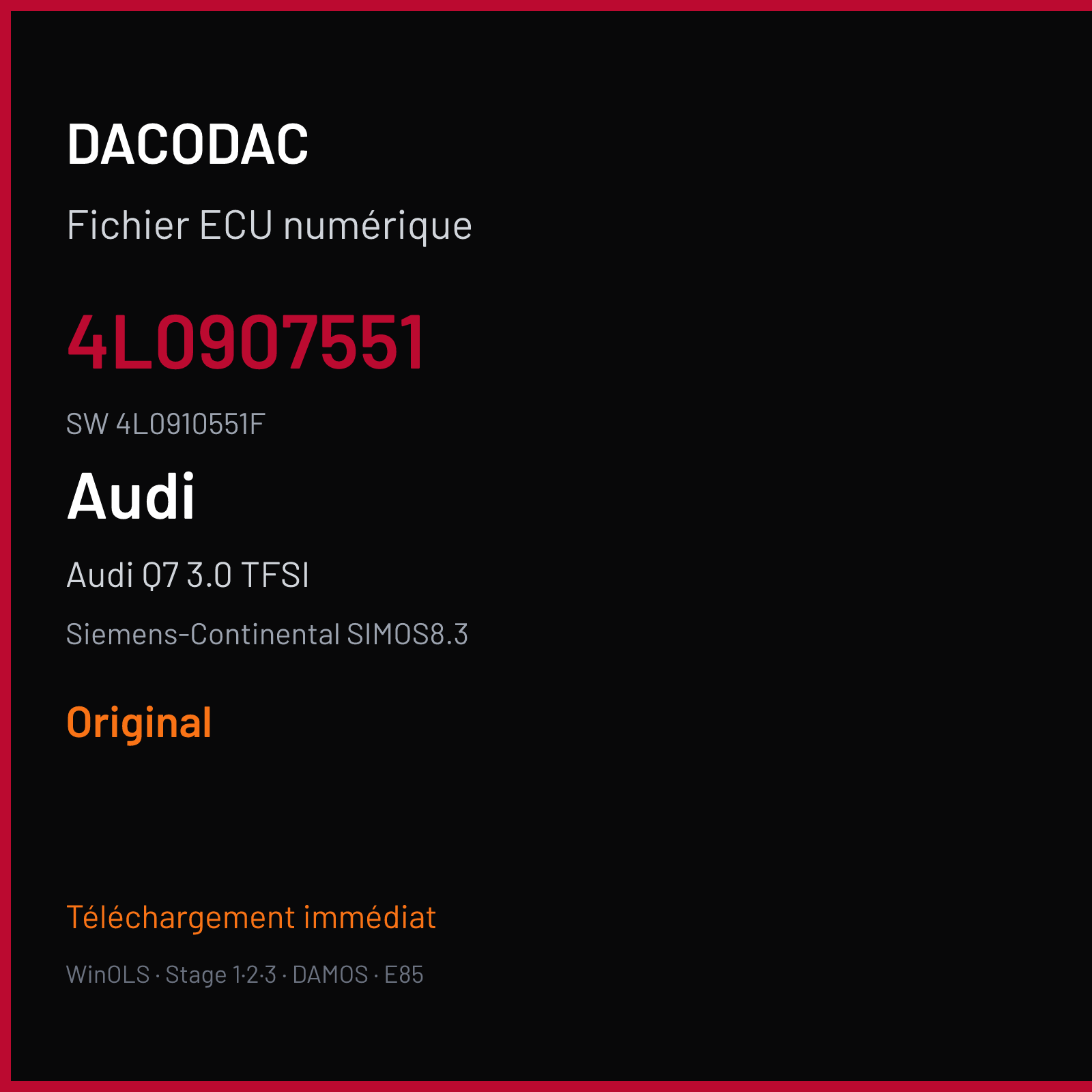 Audi Q7 3.0 TFSI 333 ch (2010) — Siemens-Continental SIMOS8.3 — 4L0907551 · 4L0910551F · S8300G1000000 — Original