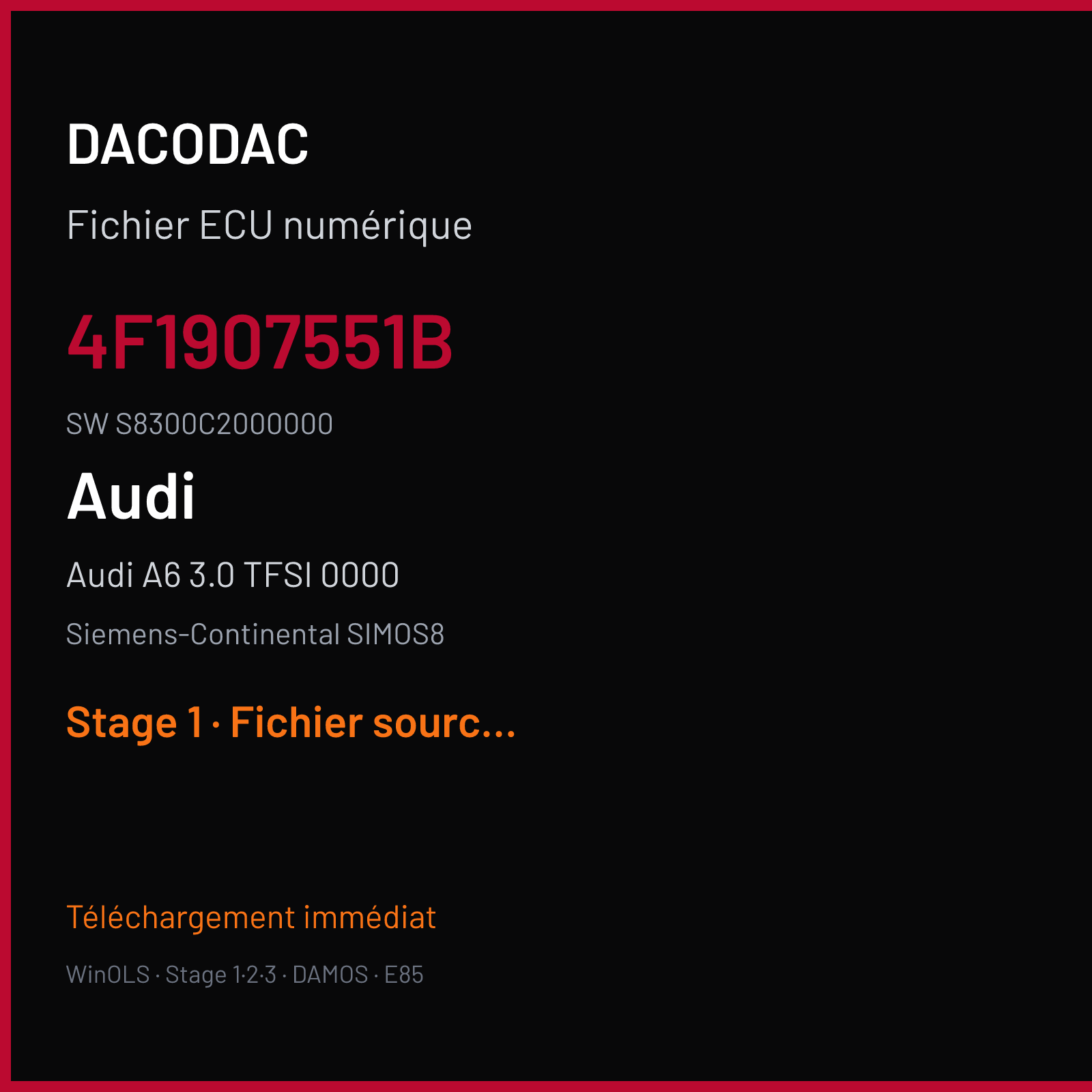 Audi A6 3.0 TFSI 0000 — Siemens-Continental SIMOS8 — 4F1907551B · S8300C2000000 — Stage 1