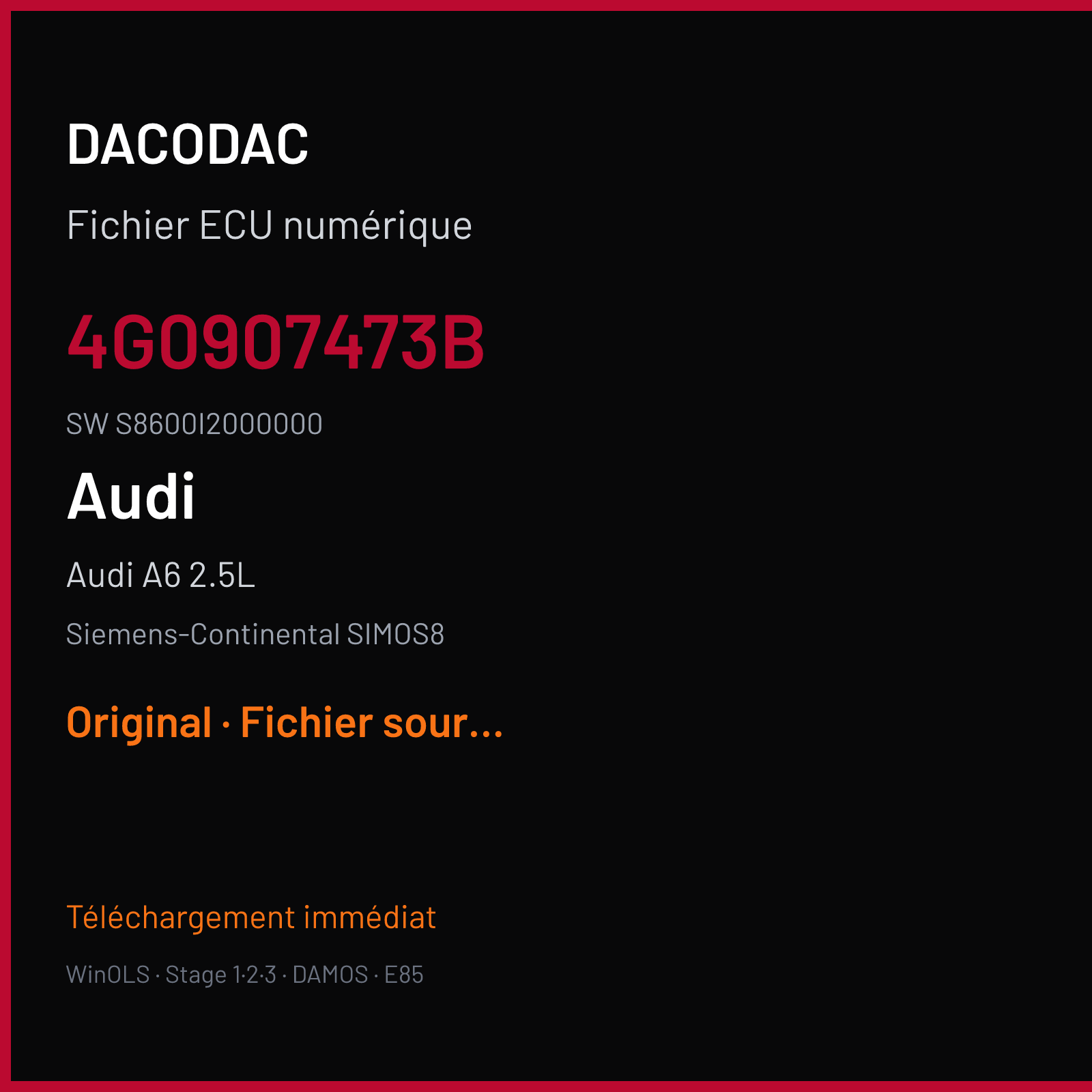 Audi A6 2.5L (2017) — Siemens-Continental SIMOS8 — 4G0907473B · S8600I2000000 — Original