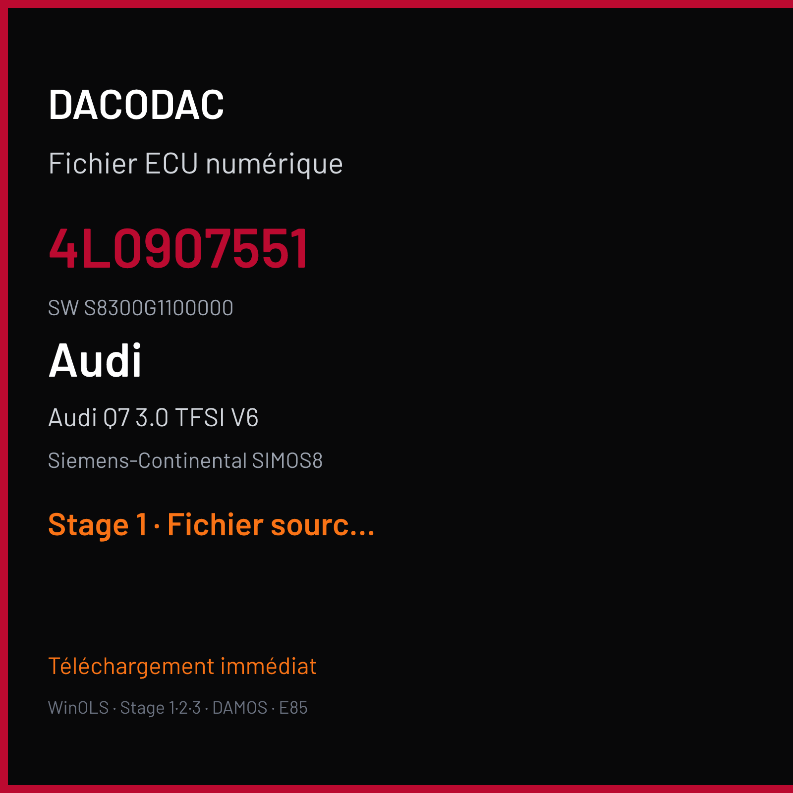 Audi Q7 3.0 TFSI V6 (2016) — Siemens-Continental SIMOS8 — 4L0907551 · S8300G1100000 — Stage 1