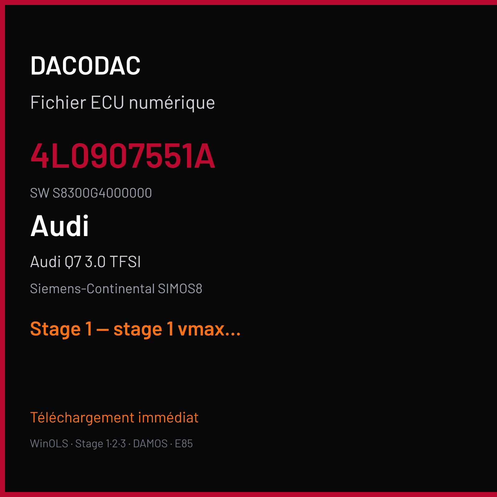 Audi Q7 3.0 TFSI (2011) — Siemens-Continental SIMOS8 — 4L0907551A · S8300G4000000 — Stage 1 — stage 1 vmax off rpm limit mod