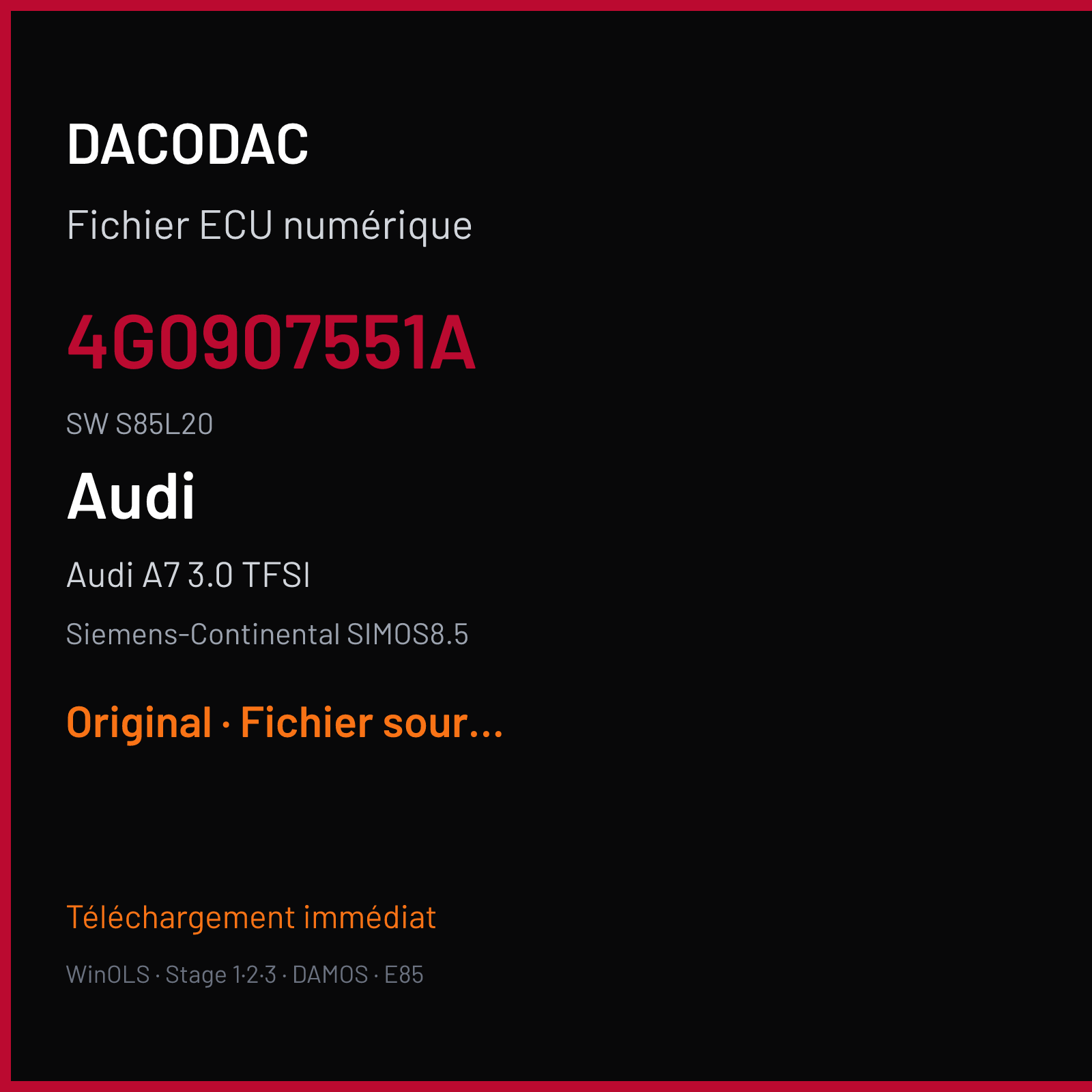 Audi A7 3.0 TFSI (2014) — Siemens-Continental SIMOS8.5 — 4G0907551A · S85L20 — Original