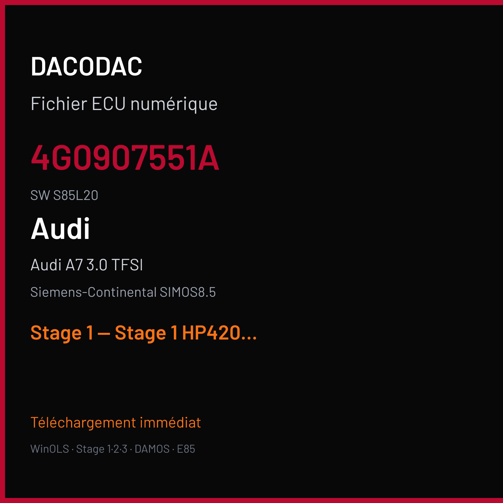 Audi A7 3.0 TFSI (2014) — Siemens-Continental SIMOS8.5 — 4G0907551A · S85L20 — Stage 1 — Stage 1 HP420 VMax OFF