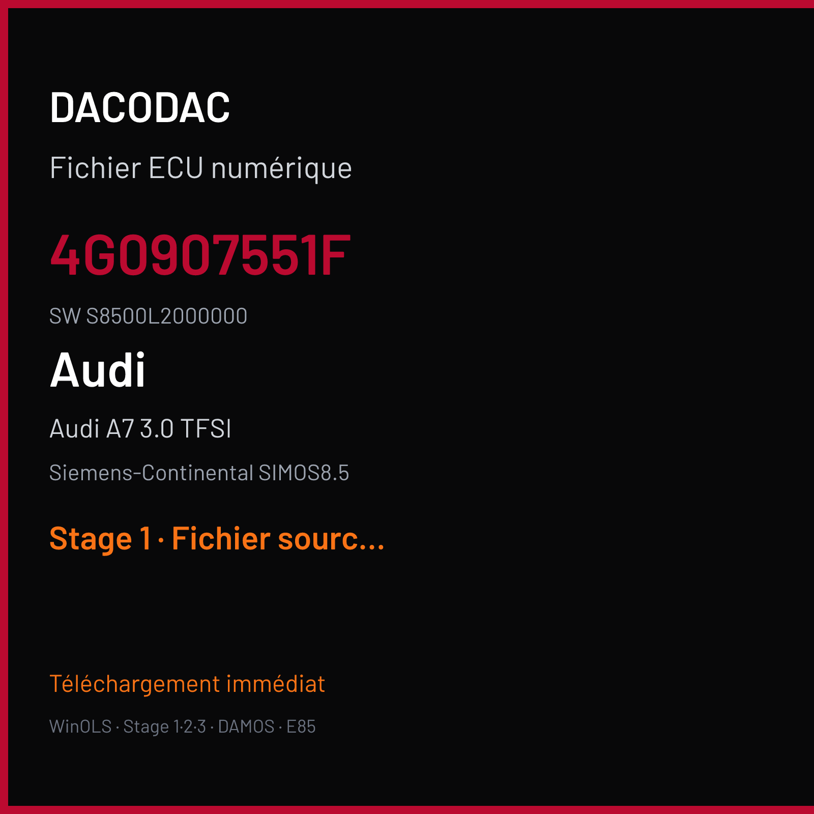 Audi A7 3.0 TFSI (2011) — Siemens-Continental SIMOS8.5 — 4G0907551F · S8500L2000000 — Stage 1