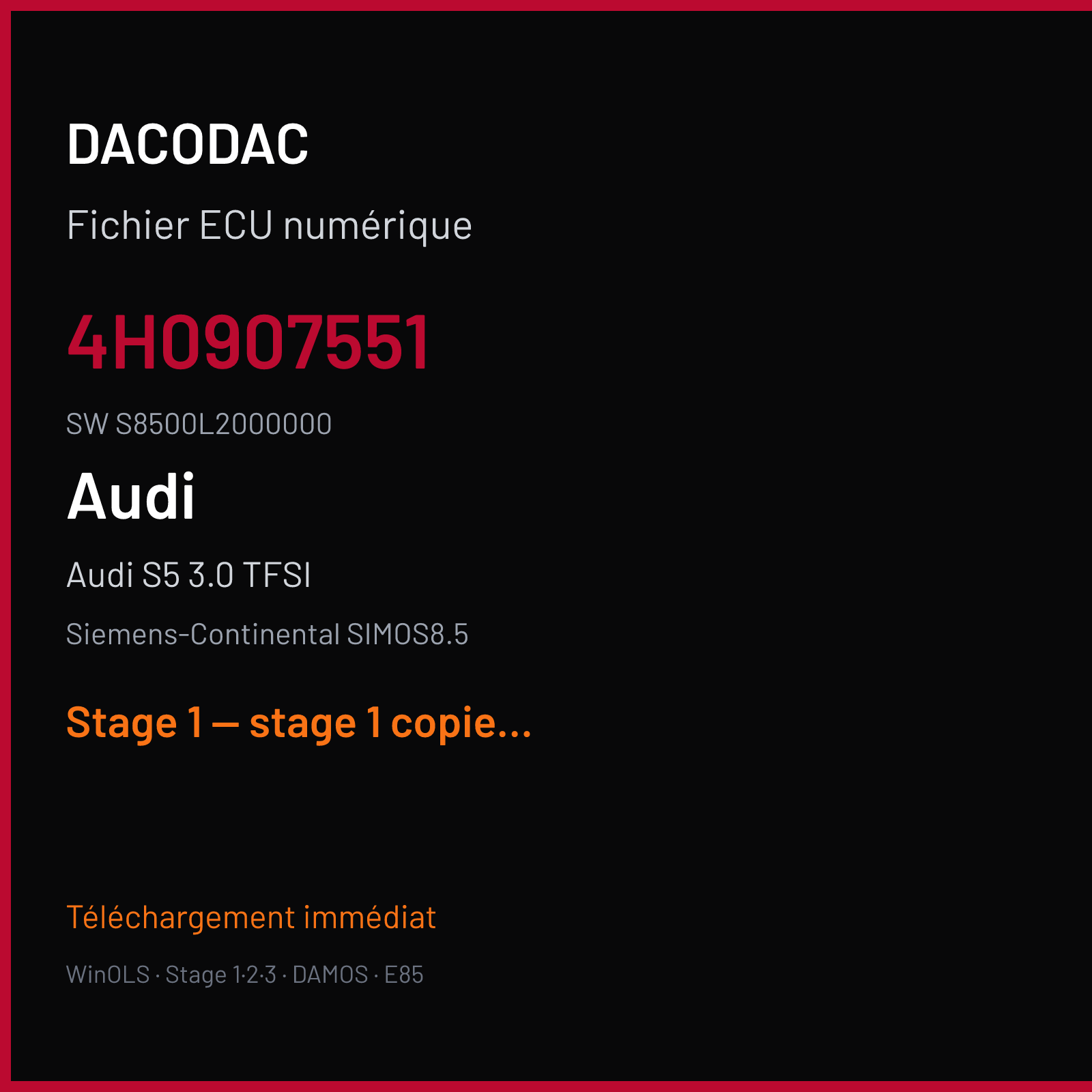 Audi S5 3.0 TFSI (2012) — Siemens-Continental SIMOS8.5 — 4H0907551 · S8500L2000000 — Stage 1 — stage 1 copied from best file