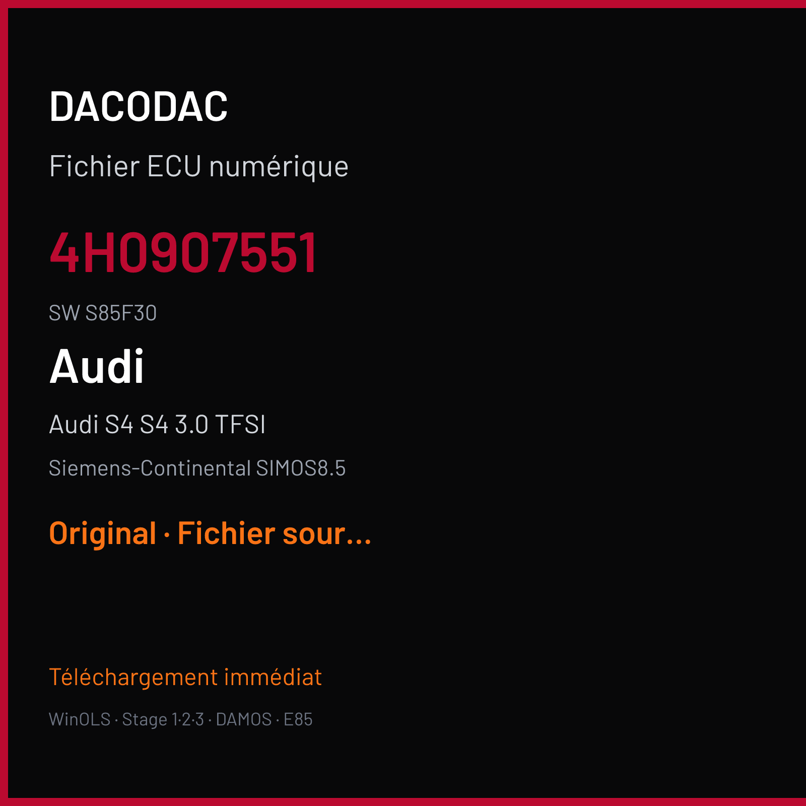Audi S4 S4 3.0 TFSI (2014) — Siemens-Continental SIMOS8.5 — 4H0907551 · S85F30 — Original