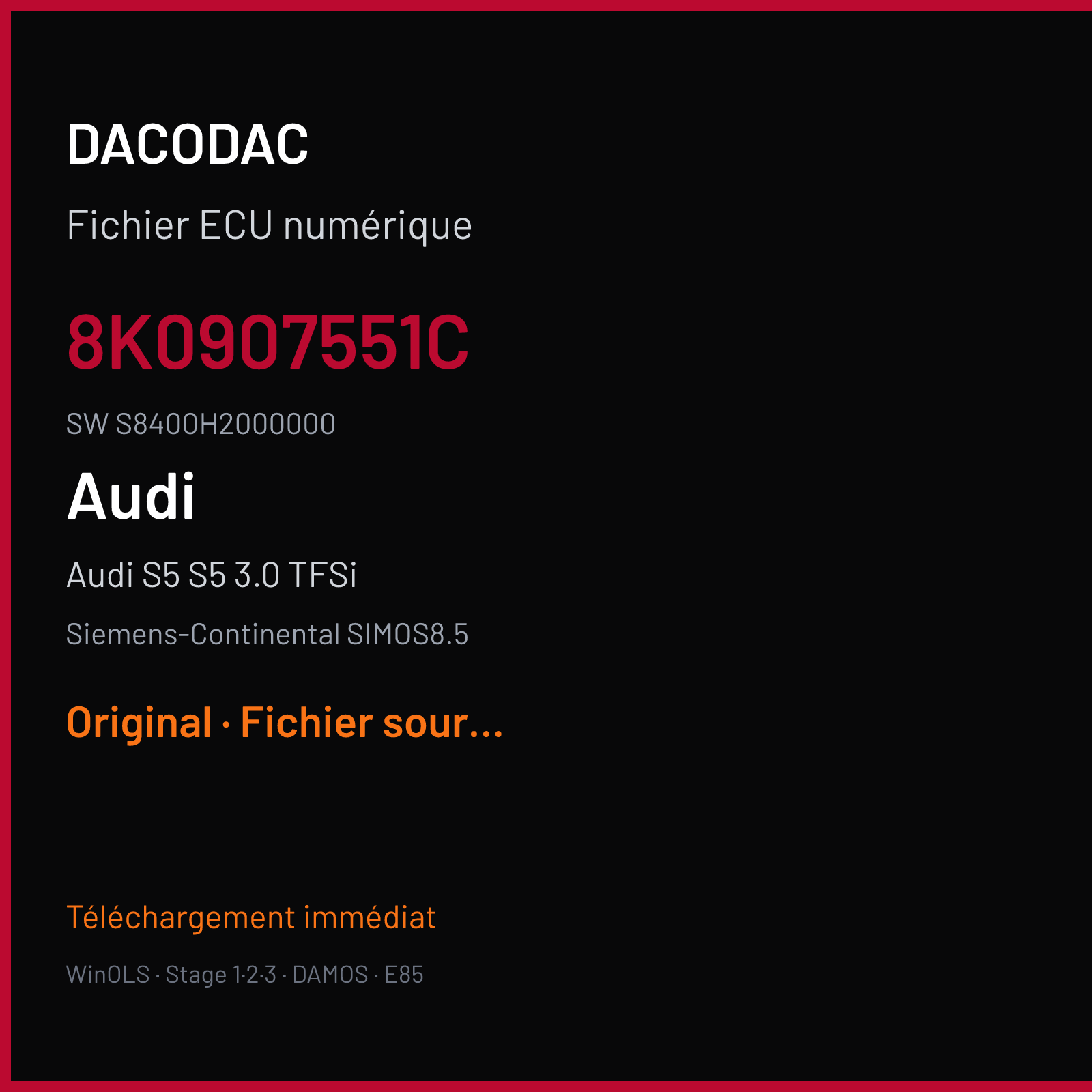 Audi S5 S5 3.0 TFSi (2011) — Siemens-Continental SIMOS8.5 — 8K0907551C · S8400H2000000 — Original