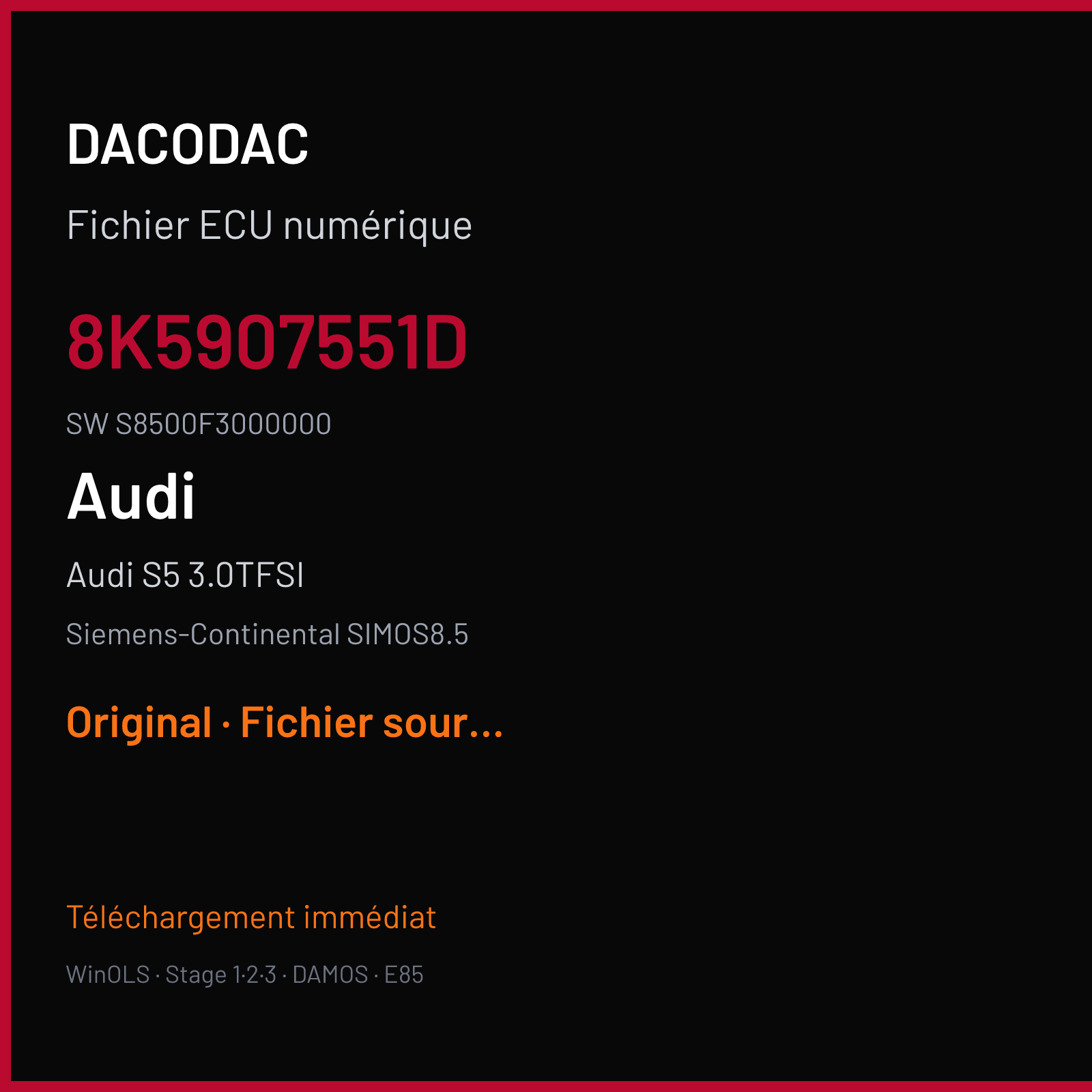 Audi S5 3.0TFSI (2012) — Siemens-Continental SIMOS8.5 — 8K5907551D · S8500F3000000 — Original