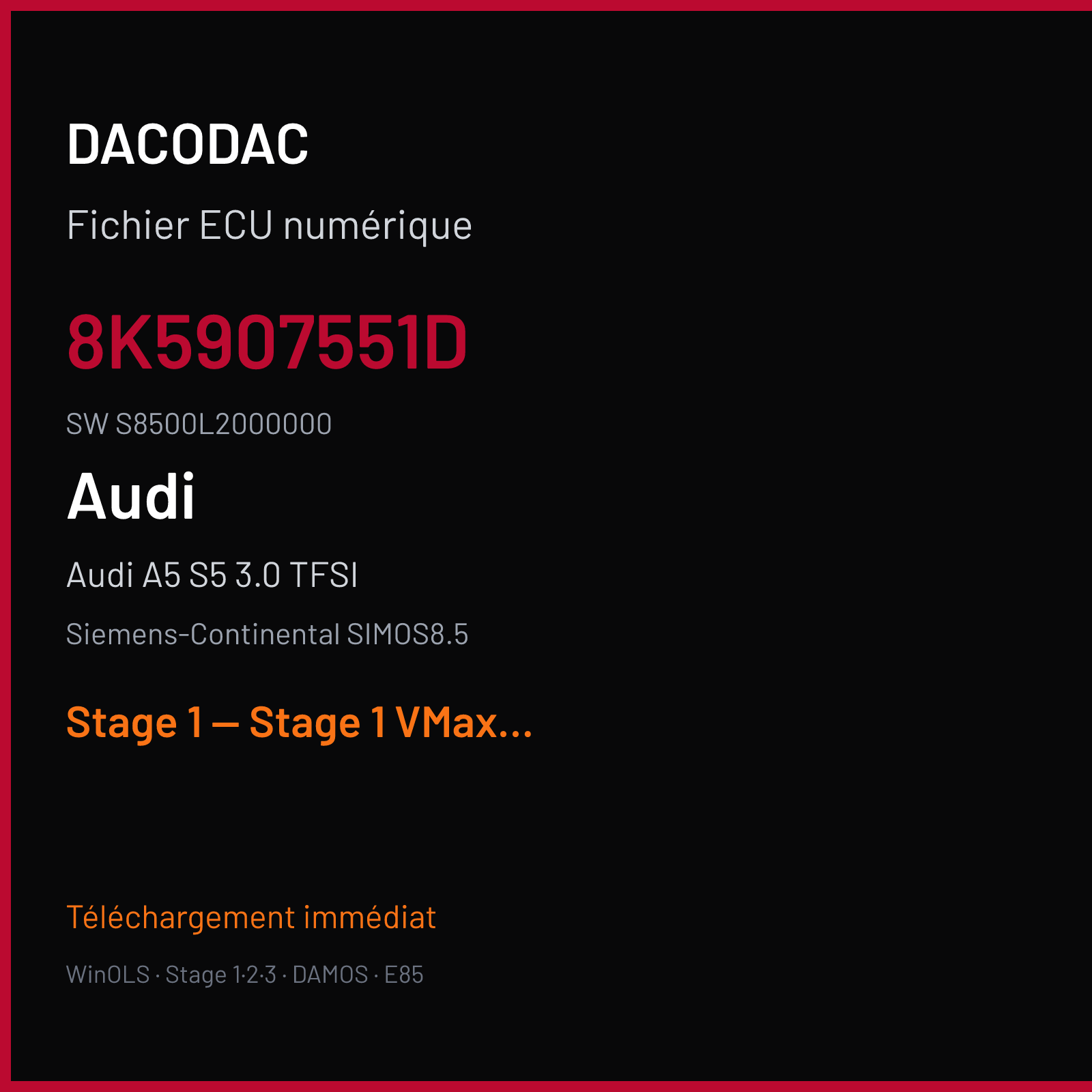 Audi A5 S5 3.0 TFSI (2010) — Siemens-Continental SIMOS8.5 — 8K5907551D · S8500L2000000 — Stage 1 — Stage 1 VMax OFF Copied from a good file