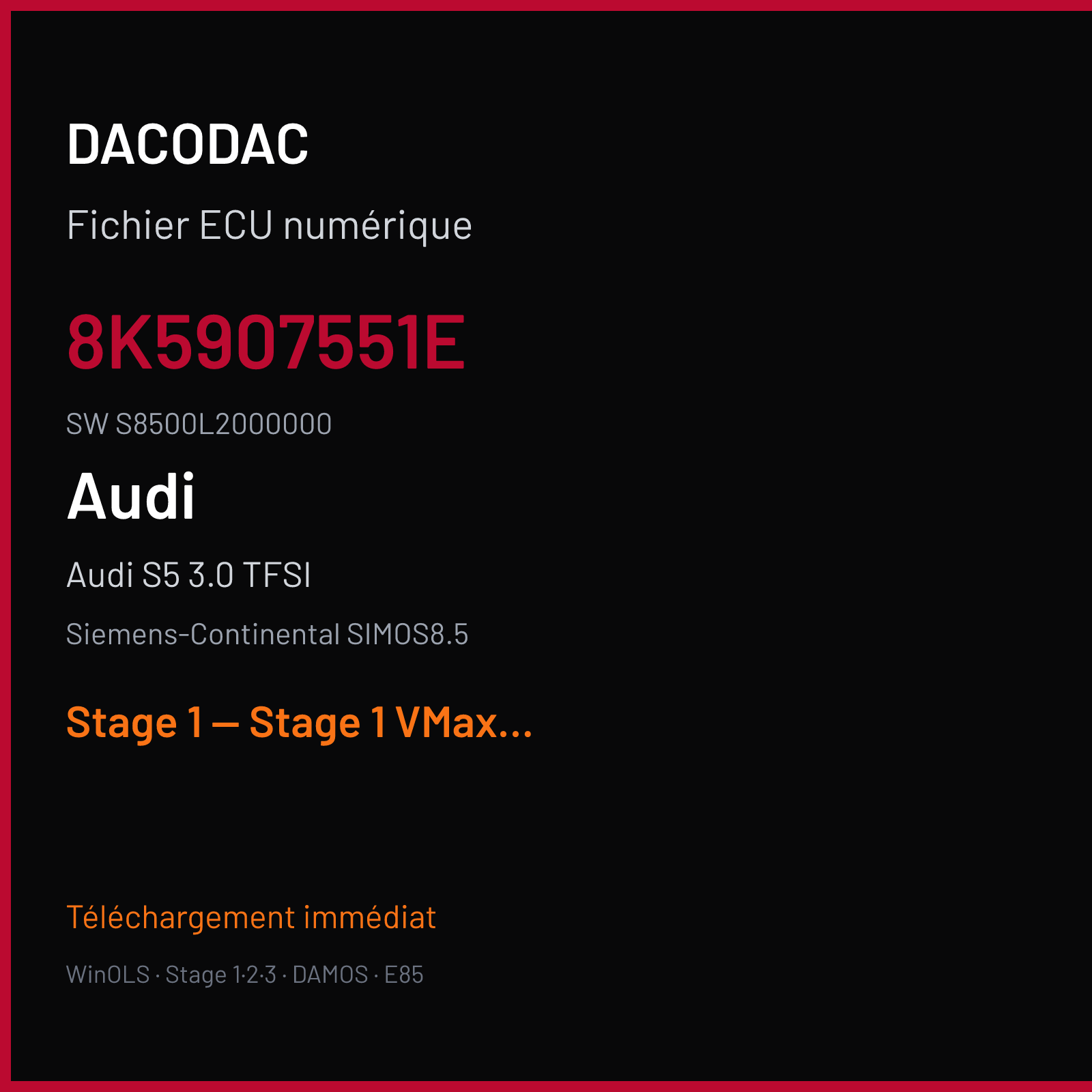 Audi S5 3.0 TFSI (2008) — Siemens-Continental SIMOS8.5 — 8K5907551E · S8500L2000000 — Stage 1 — Stage 1 VMax OFF