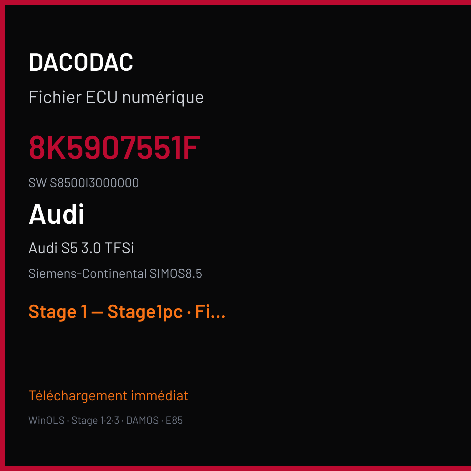 Audi S5 3.0 TFSi — Siemens-Continental SIMOS8.5 — 8K5907551F · S8500I3000000 — Stage 1 — Stage1pc