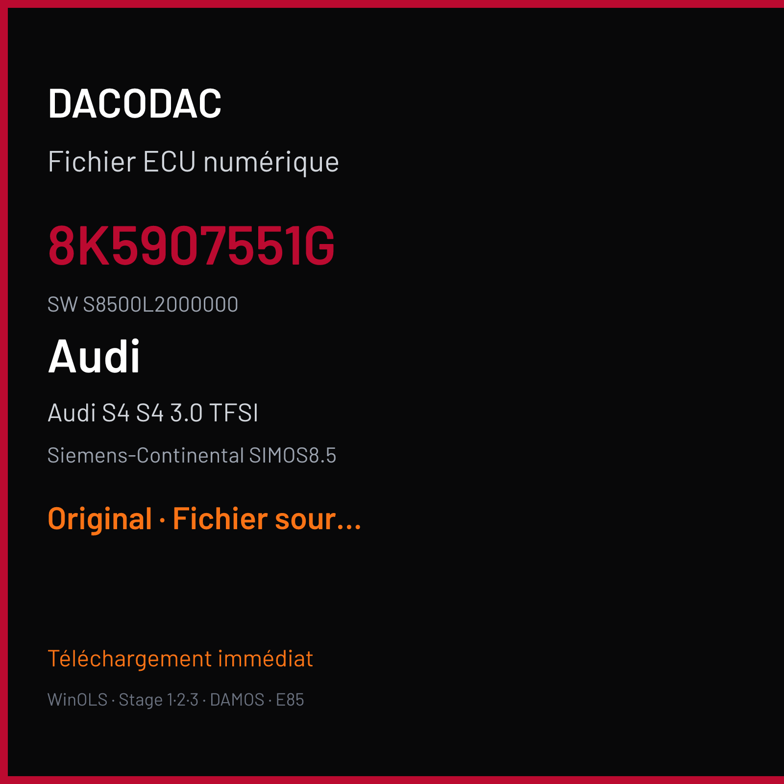 Audi S4 S4 3.0 TFSI (2011) — Siemens-Continental SIMOS8.5 — 8K5907551G · S8500L2000000 — Original