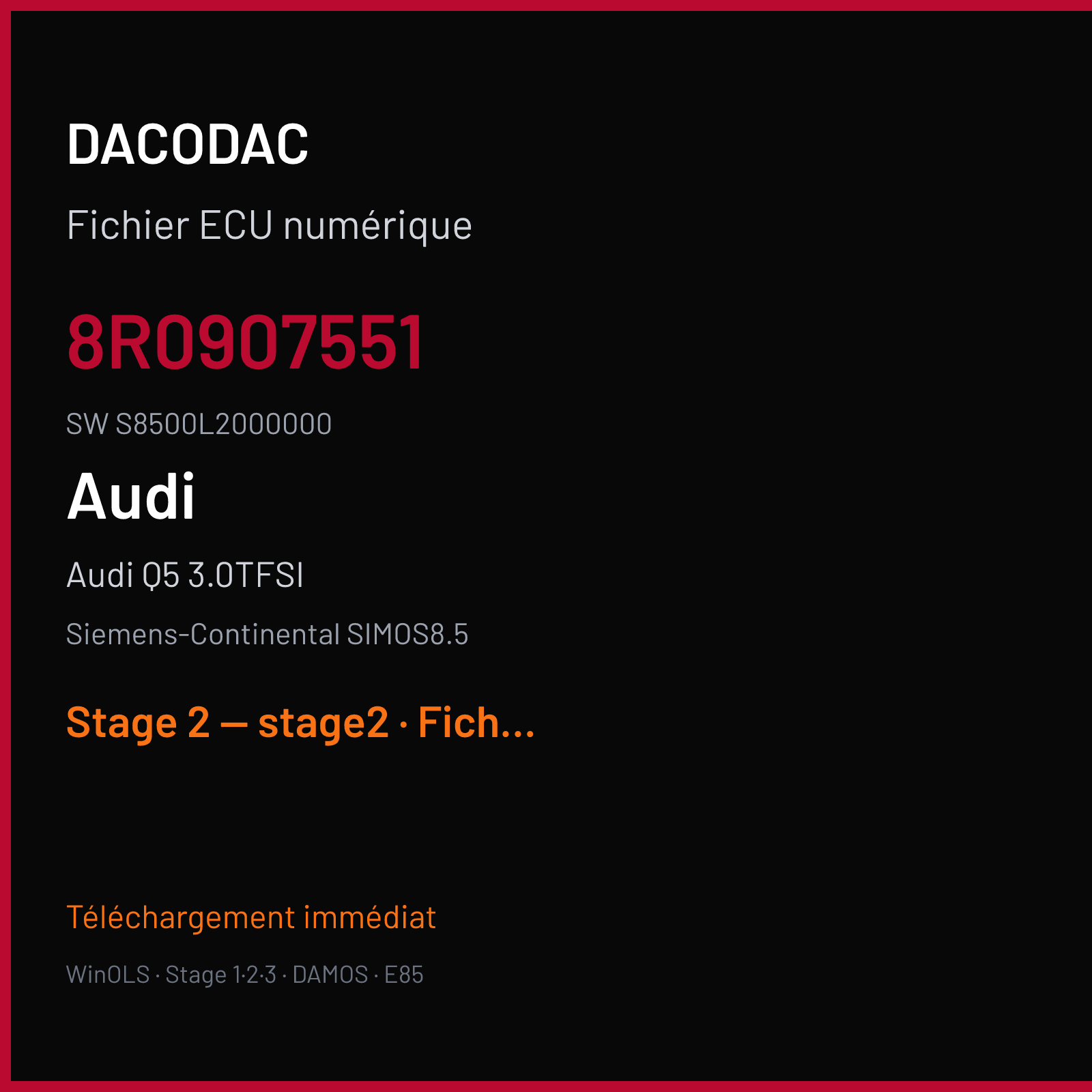 Audi Q5 3.0TFSI (2011) — Siemens-Continental SIMOS8.5 — 8R0907551 · S8500L2000000 — Stage 2 — stage2
