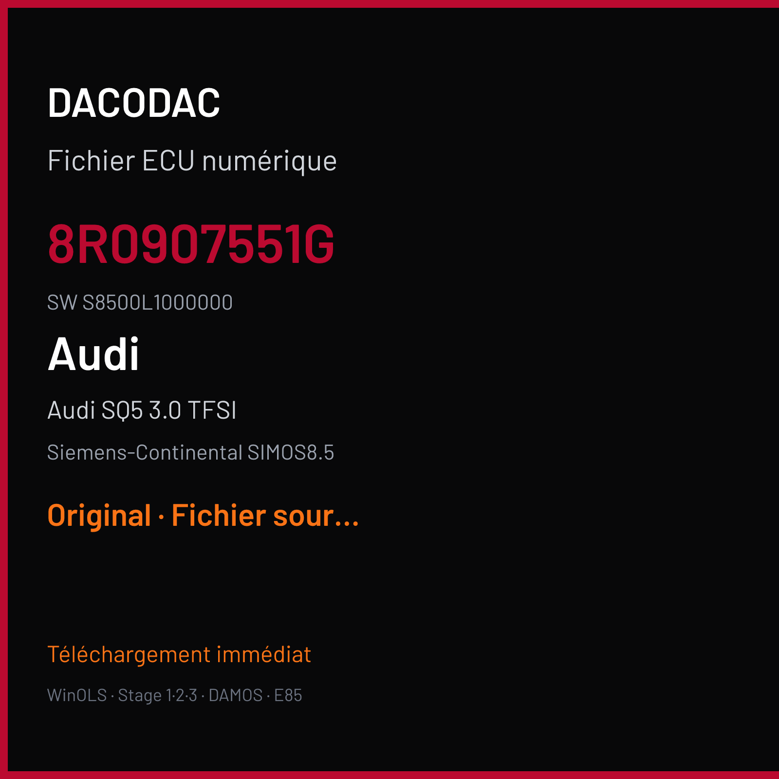 Audi SQ5 3.0 TFSI (2017) — Siemens-Continental SIMOS8.5 — 8R0907551G · S8500L1000000 — Original