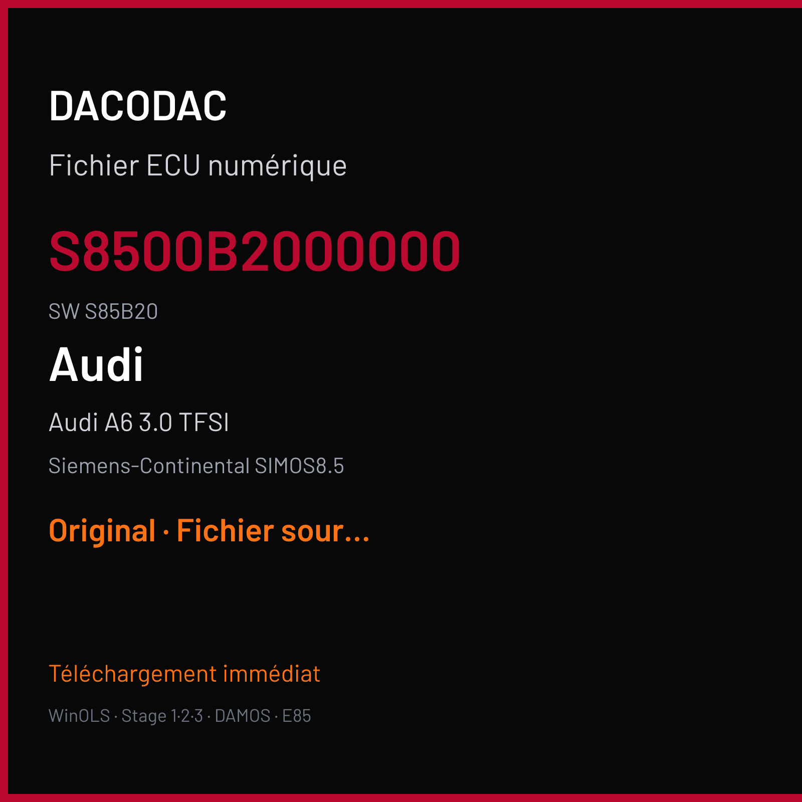 Audi A6 3.0 TFSI (2011) — Siemens-Continental SIMOS8.5 — S8500B2000000 · S85B20 — Original