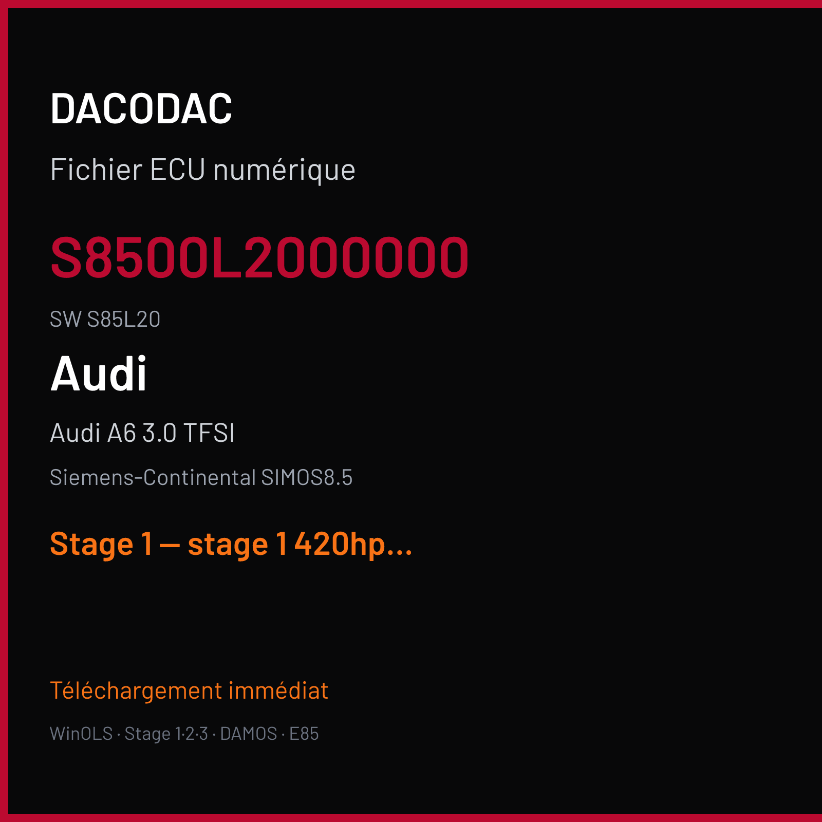 Audi A6 3.0 TFSI (2012) — Siemens-Continental SIMOS8.5 — S8500L2000000 · S85L20 — Stage 1 — stage 1 420hp 520nm
