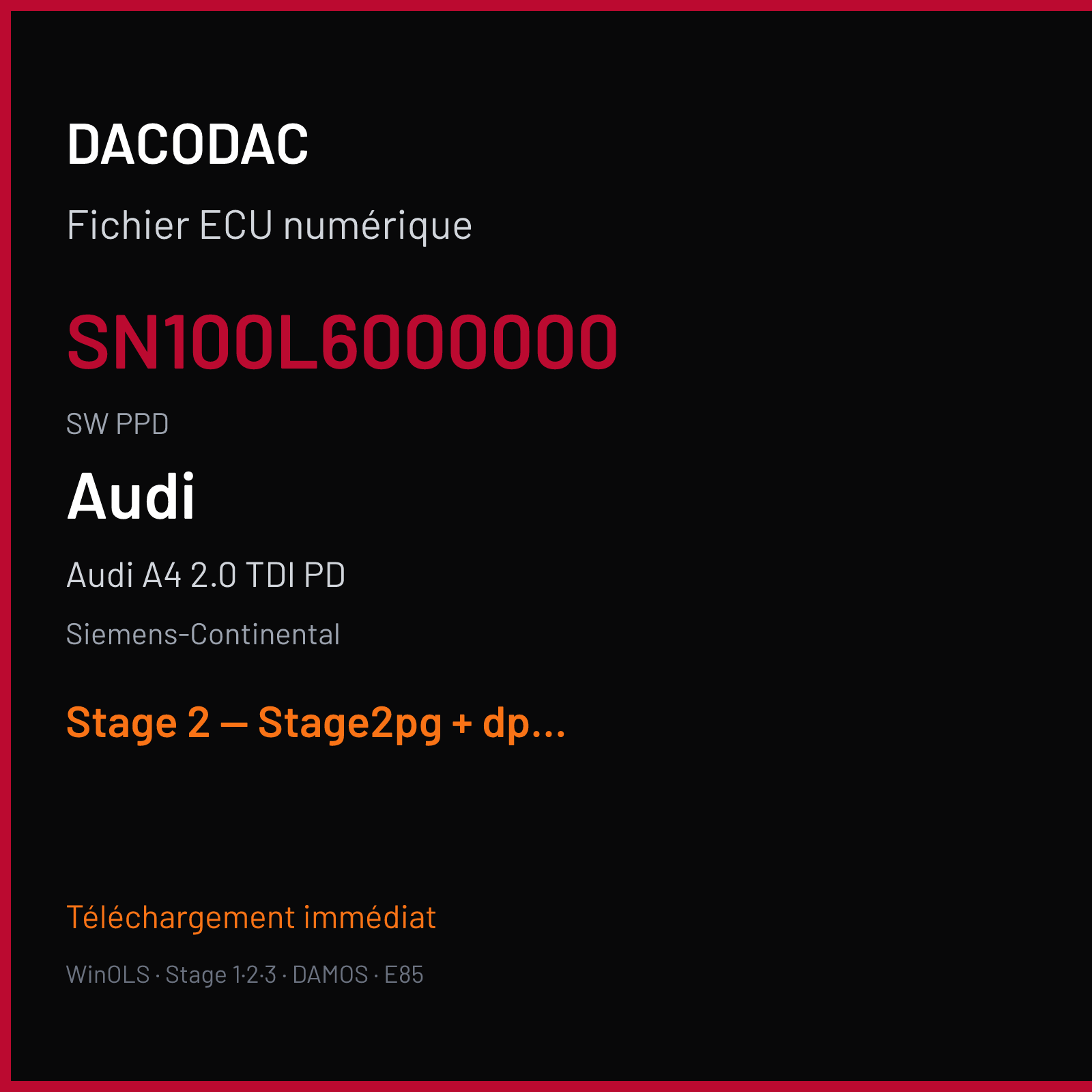 Audi A4 2.0 TDI PD (2008) — Siemens-Continental — SN100L6000000 · PPD — Stage 2 — Stage2pg + dpf off