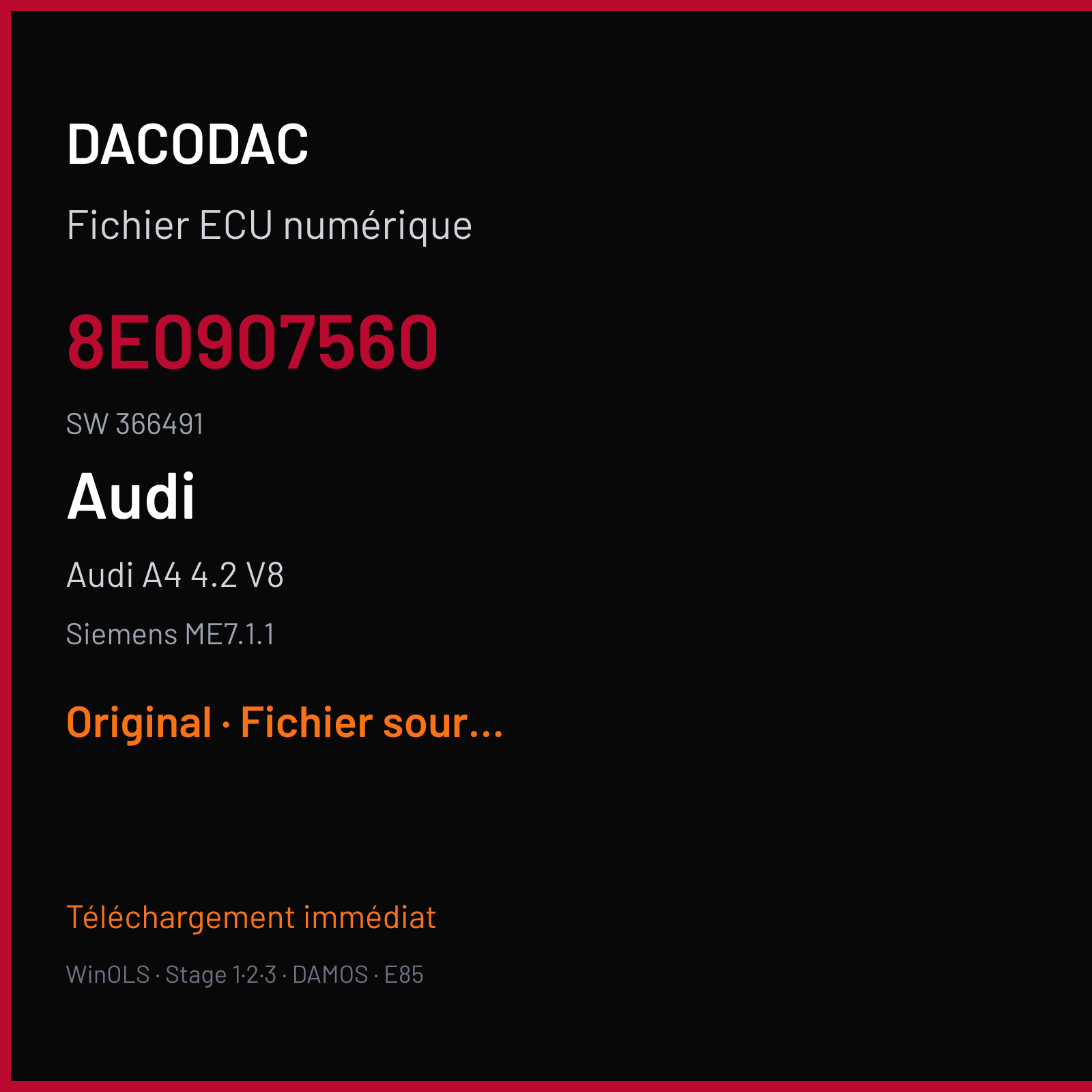 Audi A4 4.2 V8 (2006) — Siemens ME7.1.1 — 8E0907560 · 366491 — Original