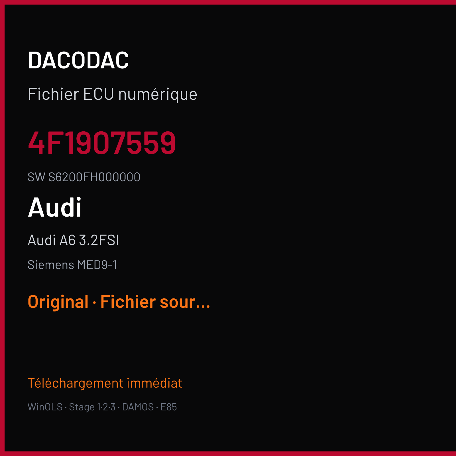 Audi A6 3.2FSI (2005) — Siemens MED9-1 — 4F1907559 · S6200FH000000 — Original