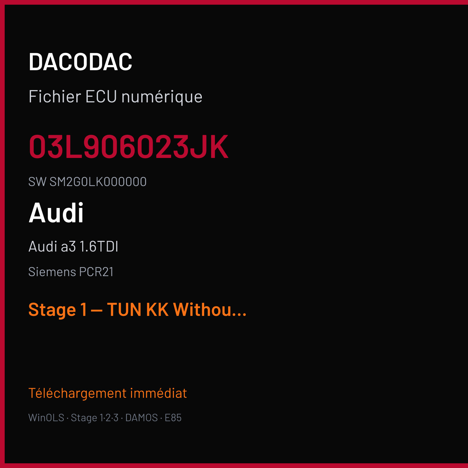 Audi a3 1.6TDI (2010) — Siemens PCR21 — 03L906023JK · SM2G0LK000000 — Stage 1 — TUN KK WithoutCKS OK