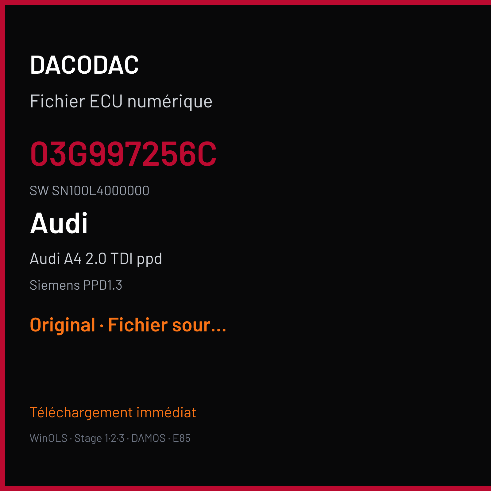 Audi A4 2.0 TDI ppd (2006) — Siemens PPD1.3 — 03G997256C · SN100L4000000 — Original
