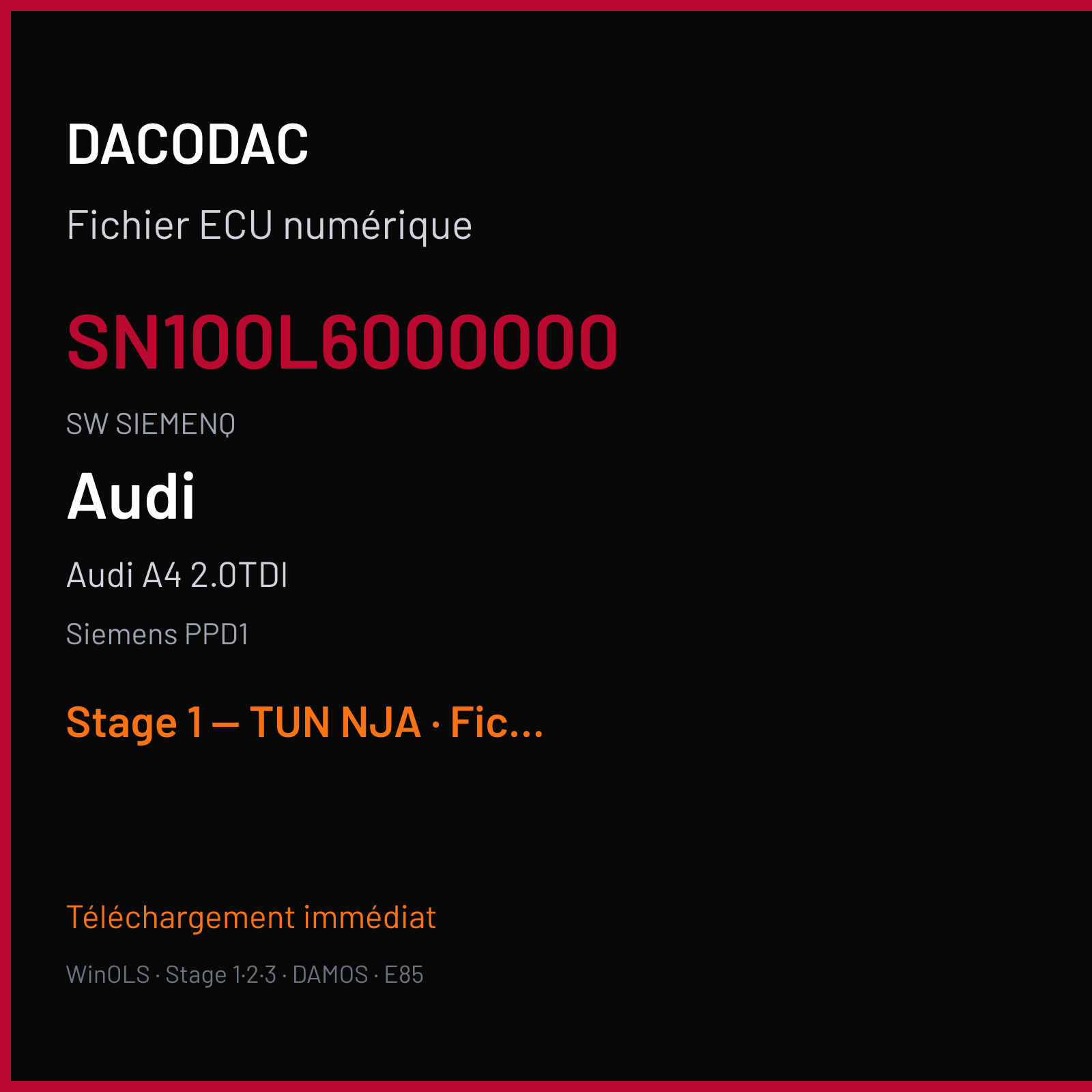 Audi A4 2.0TDI (2008) — Siemens PPD1 — SN100L6000000 · SIEMENQ — Stage 1 — TUN NJA
