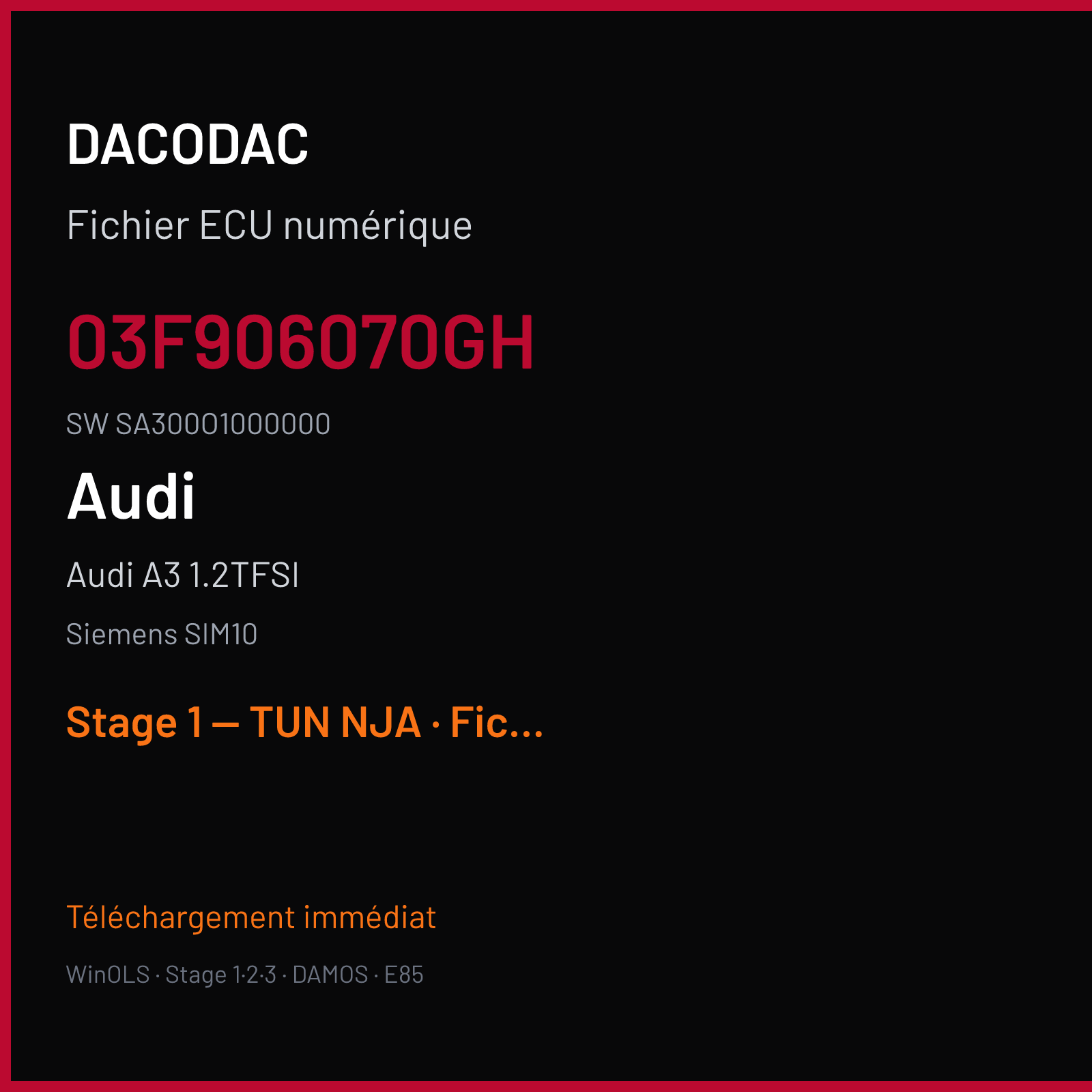 Audi A3 1.2TFSI (2012) — Siemens SIM10 — 03F906070GH · SA300O1000000 — Stage 1 — TUN NJA