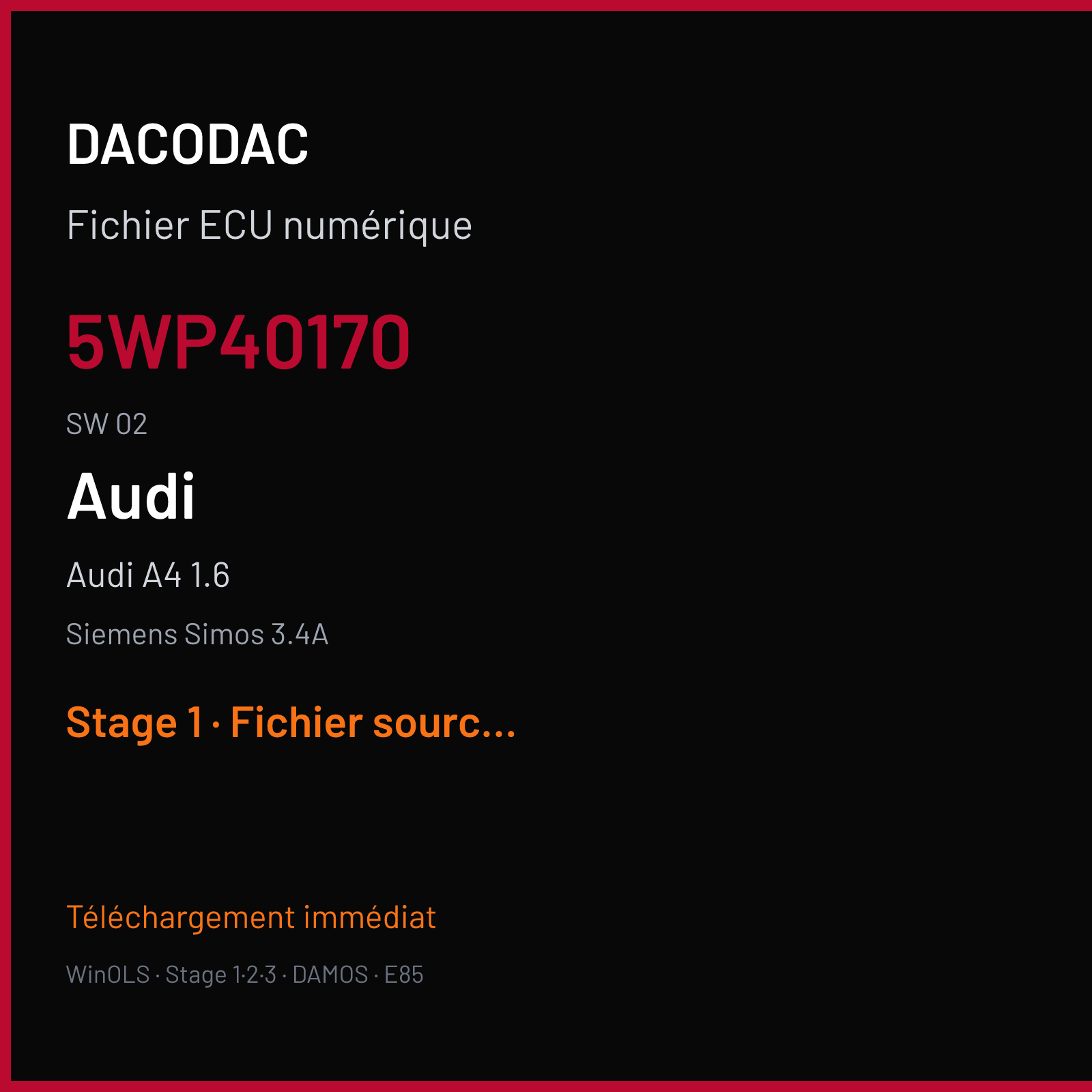 Audi A4 1.6 102 ch (2003) — Siemens Simos 3.4A — 5WP40170 · 02 · 8E0906018AH 327400 R031 — Stage 1
