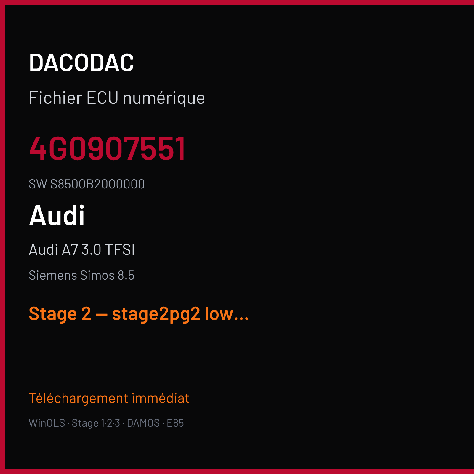 Audi A7 3.0 TFSI (2011) — Siemens Simos 8.5 — 4G0907551 · S8500B2000000 — Stage 2 — stage2pg2 lower rpm - catoff test3