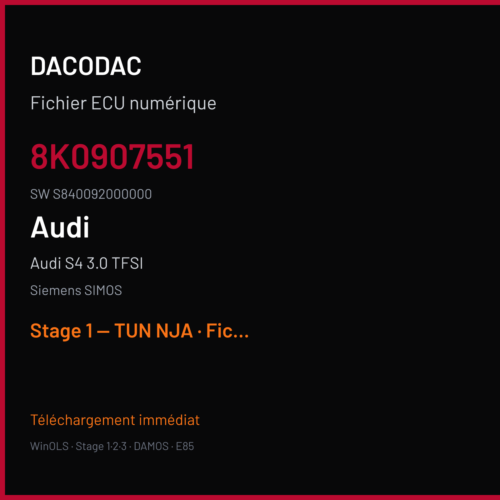 Audi S4 3.0 TFSI (2008) — Siemens SIMOS — 8K0907551 · S840092000000 — Stage 1 — TUN NJA