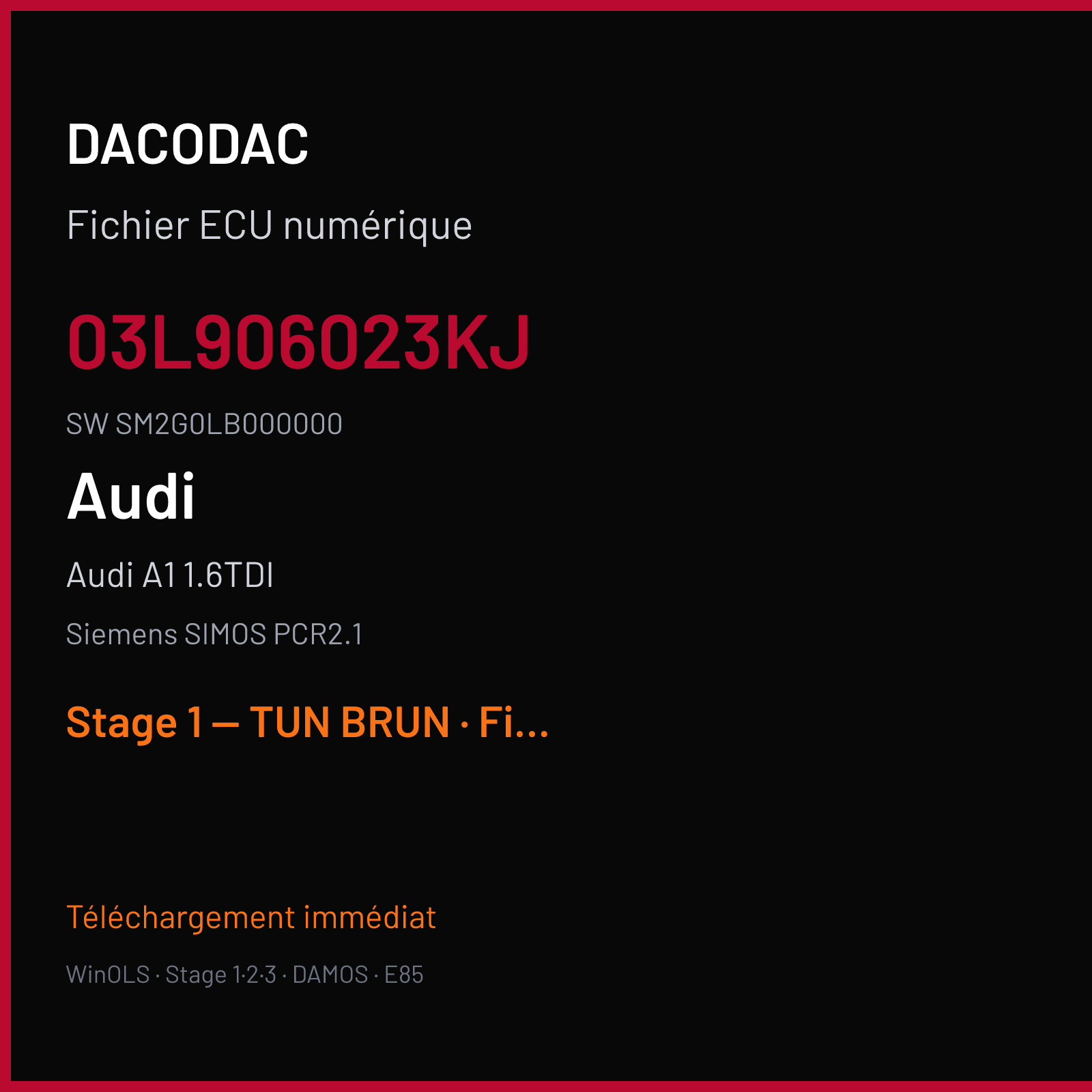 Audi A1 1.6TDI (2012) — Siemens SIMOS PCR2.1 — 03L906023KJ · SM2G0LB000000 — Stage 1 — TUN BRUN
