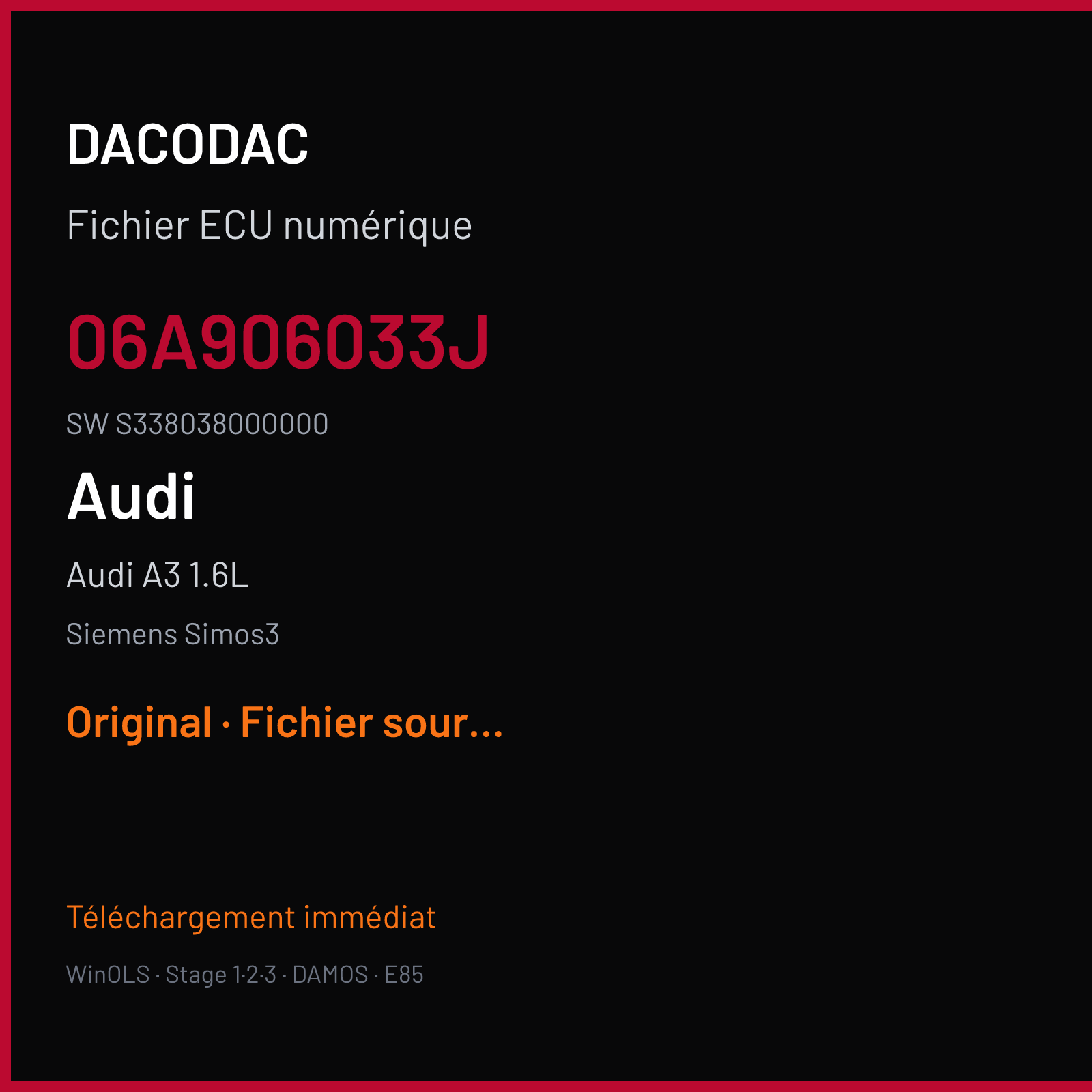 Audi A3 1.6L (1999) — Siemens Simos3 — 06A906033J · S338038000000 — Original