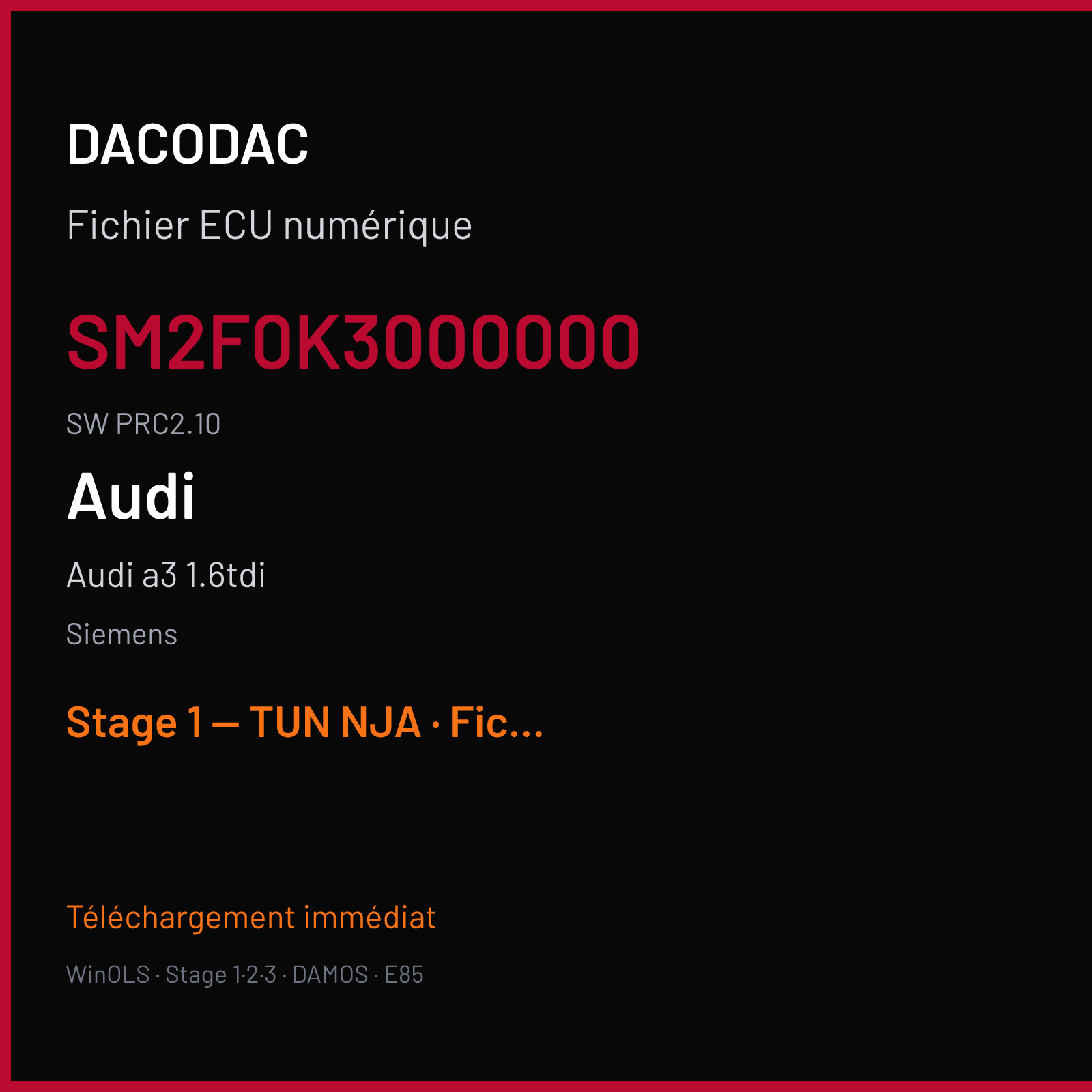 Audi a3 1.6tdi (2011) — Siemens — SM2F0K3000000 · PRC2.10 — Stage 1 — TUN NJA