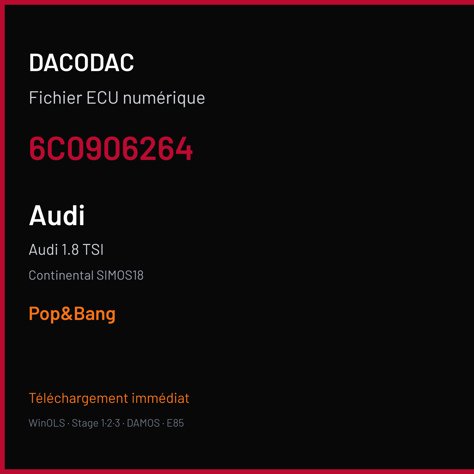 Audi 1.8 TSI — Continental SIMOS18 — 6C0906264 — Pop&Bang