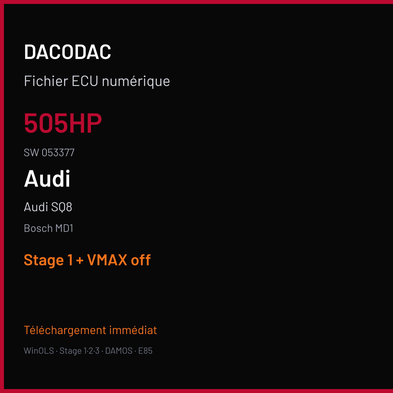 Audi SQ8 — Bosch MD1 — 505HP · 053377 — Stage 1 + VMAX off