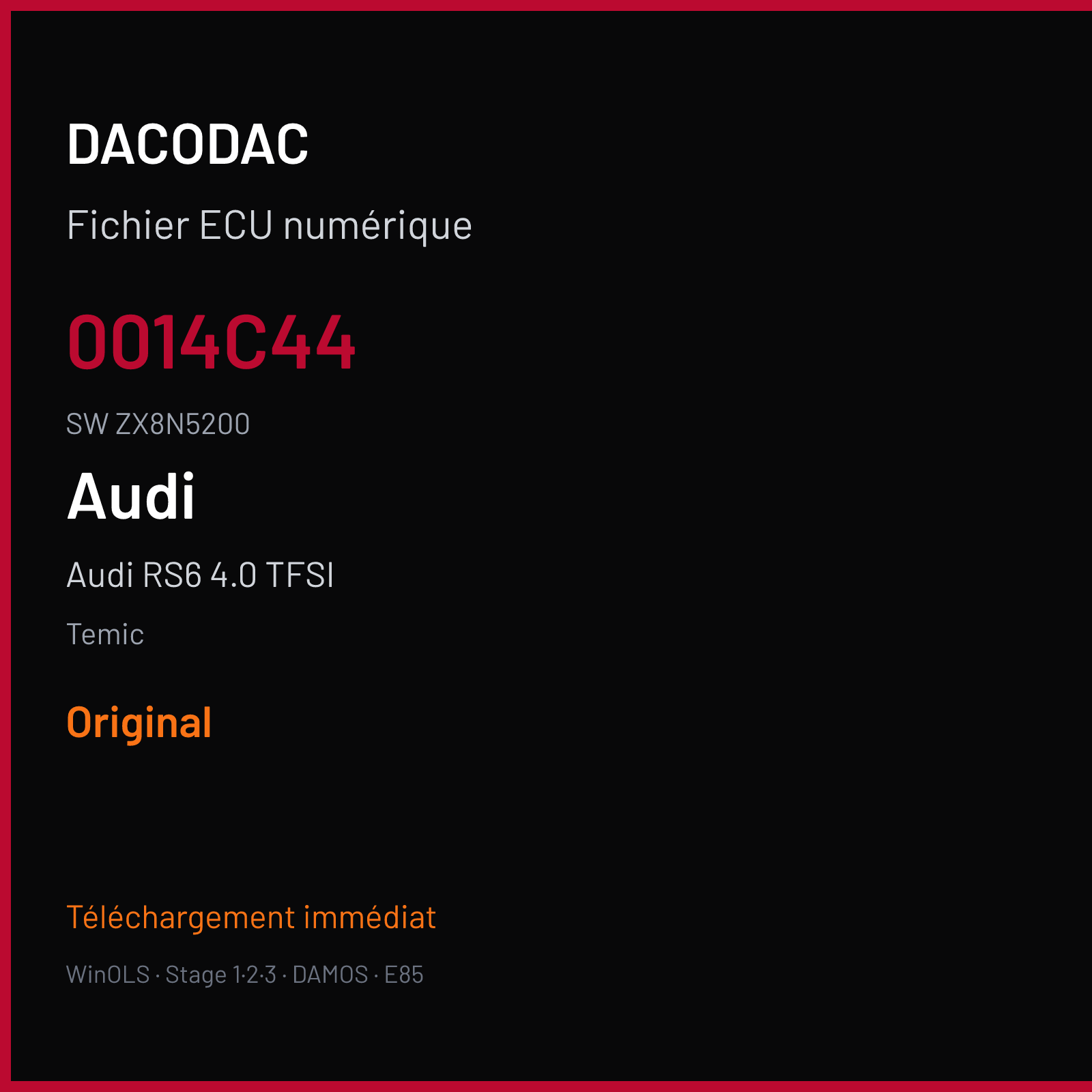Audi RS6 4.0 TFSI 560 ch (2017) — Temic — 0014C44 · ZX8N5200 · 4G0927158BH AL551 — Original