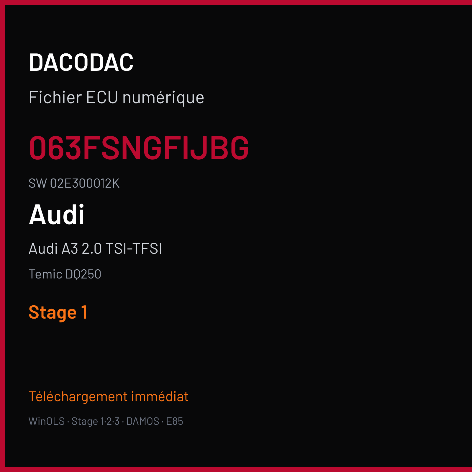 Audi A3 2.0 TSI-TFSI 200 ch (2010) — Temic DQ250 — 063FSNGFIJBG · 02E300012K · 0692s1202ea getriebe DSG RW2s F21 — Stage 1