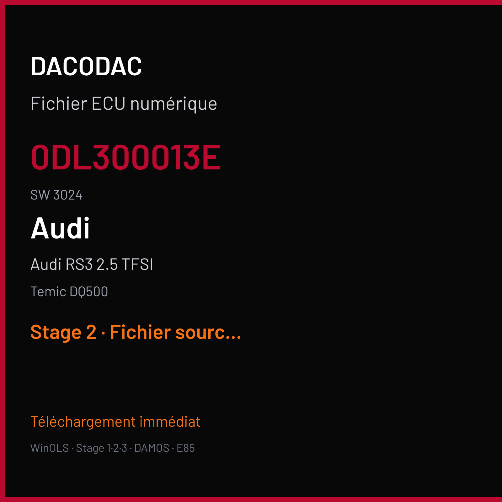 Audi RS3 2.5 TFSI (2018) — Temic DQ500 — 0DL300013E · 3024 — Stage 2