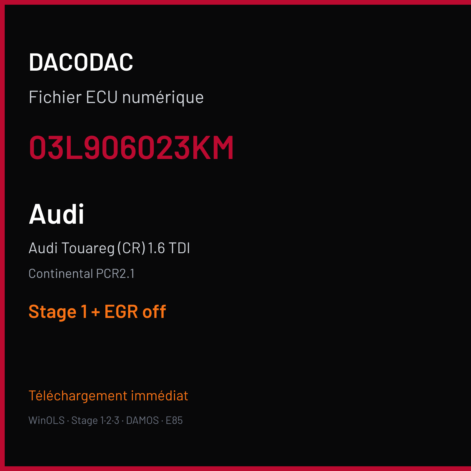 Audi Touareg (CR) 1.6 TDI (2011) — Continental PCR2.1 — 03L906023KM — Stage 1 + EGR off