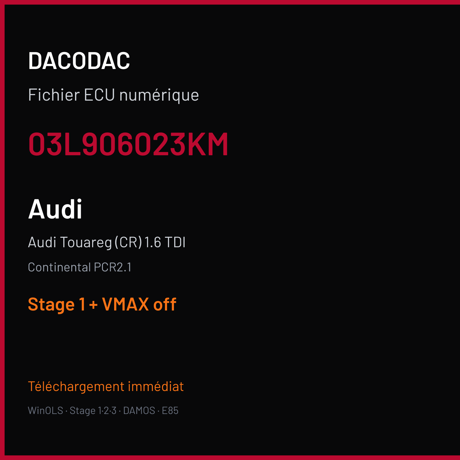 Audi Touareg (CR) 1.6 TDI (2011) — Continental PCR2.1 — 03L906023KM — Stage 1 + VMAX off