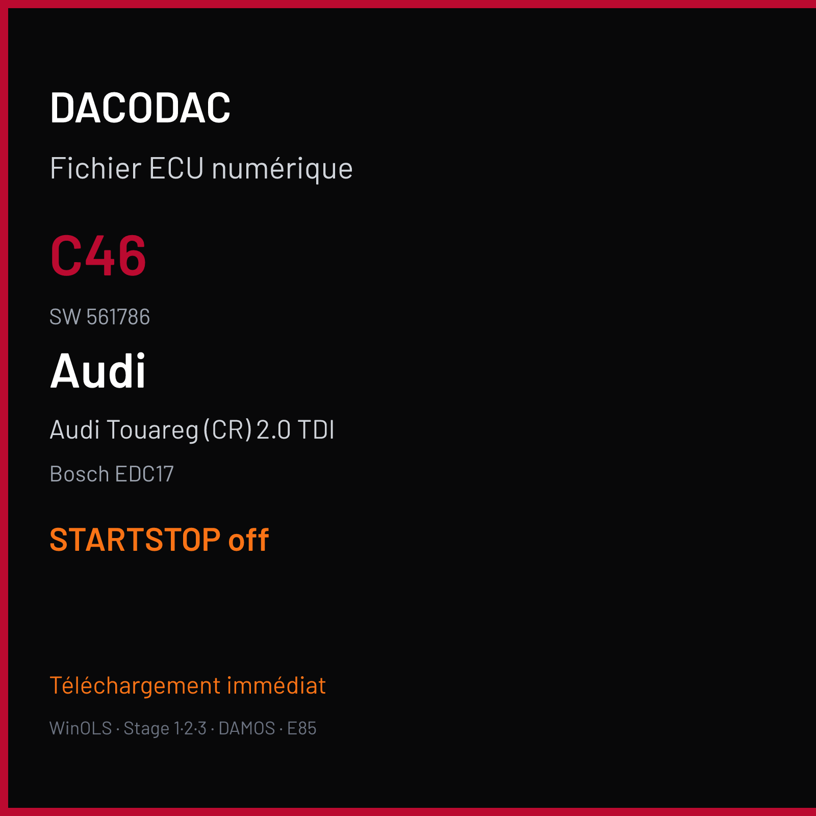 Audi Touareg (CR) 2.0 TDI (2013) — Bosch EDC17 — C46 · 561786 — STARTSTOP off