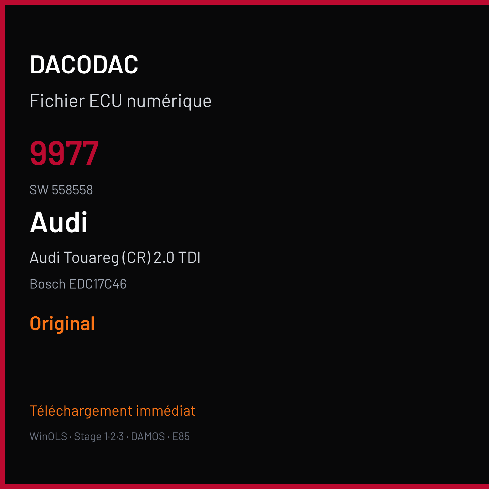 Audi Touareg (CR) 2.0 TDI (2012) — Bosch EDC17C46 — 9977 · 558558 — Original