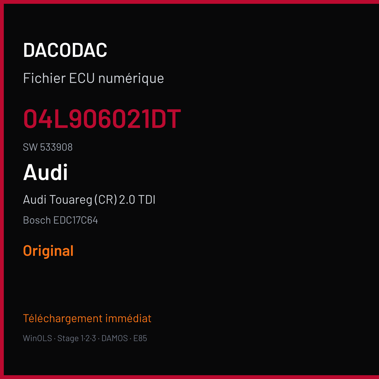 Audi Touareg (CR) 2.0 TDI (2015) — Bosch EDC17C64 — 04L906021DT · 533908 — Original