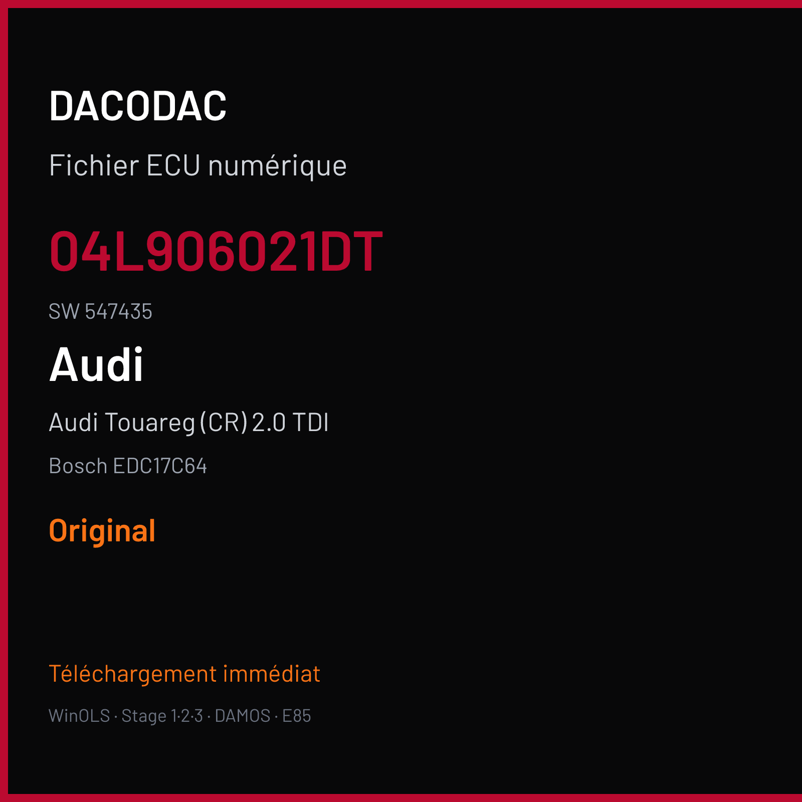 Audi Touareg (CR) 2.0 TDI (2014) — Bosch EDC17C64 — 04L906021DT · 547435 — Original