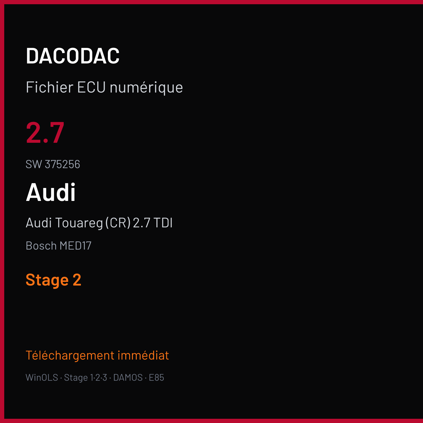 Audi Touareg (CR) 2.7 TDI — Bosch MED17 — 2.7 · 375256 — Stage 2