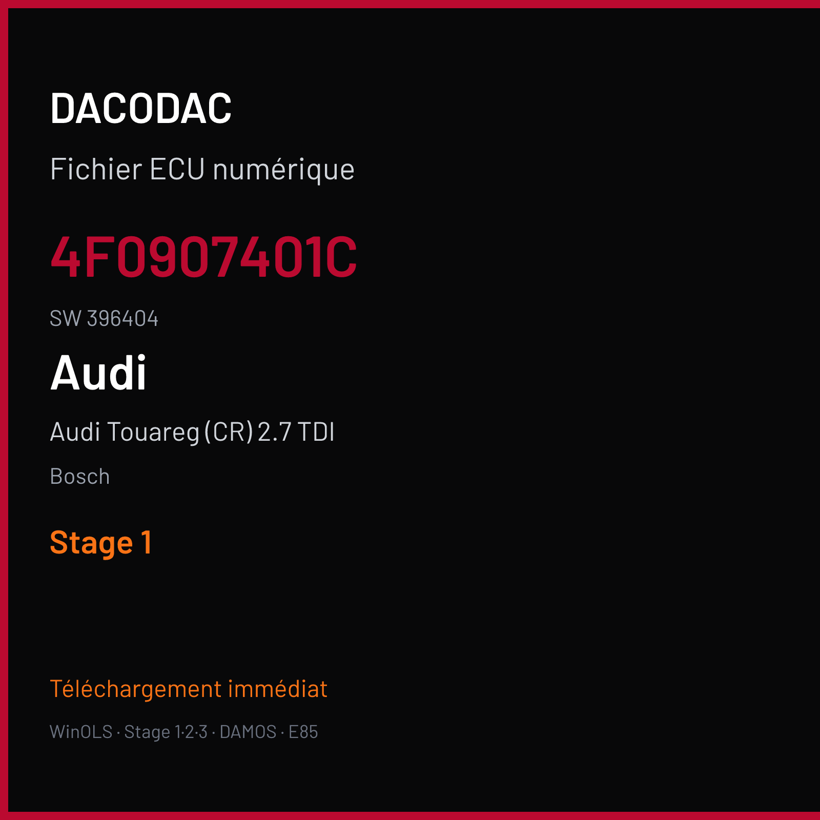 Audi Touareg (CR) 2.7 TDI — Bosch — 4F0907401C · 396404 — Stage 1
