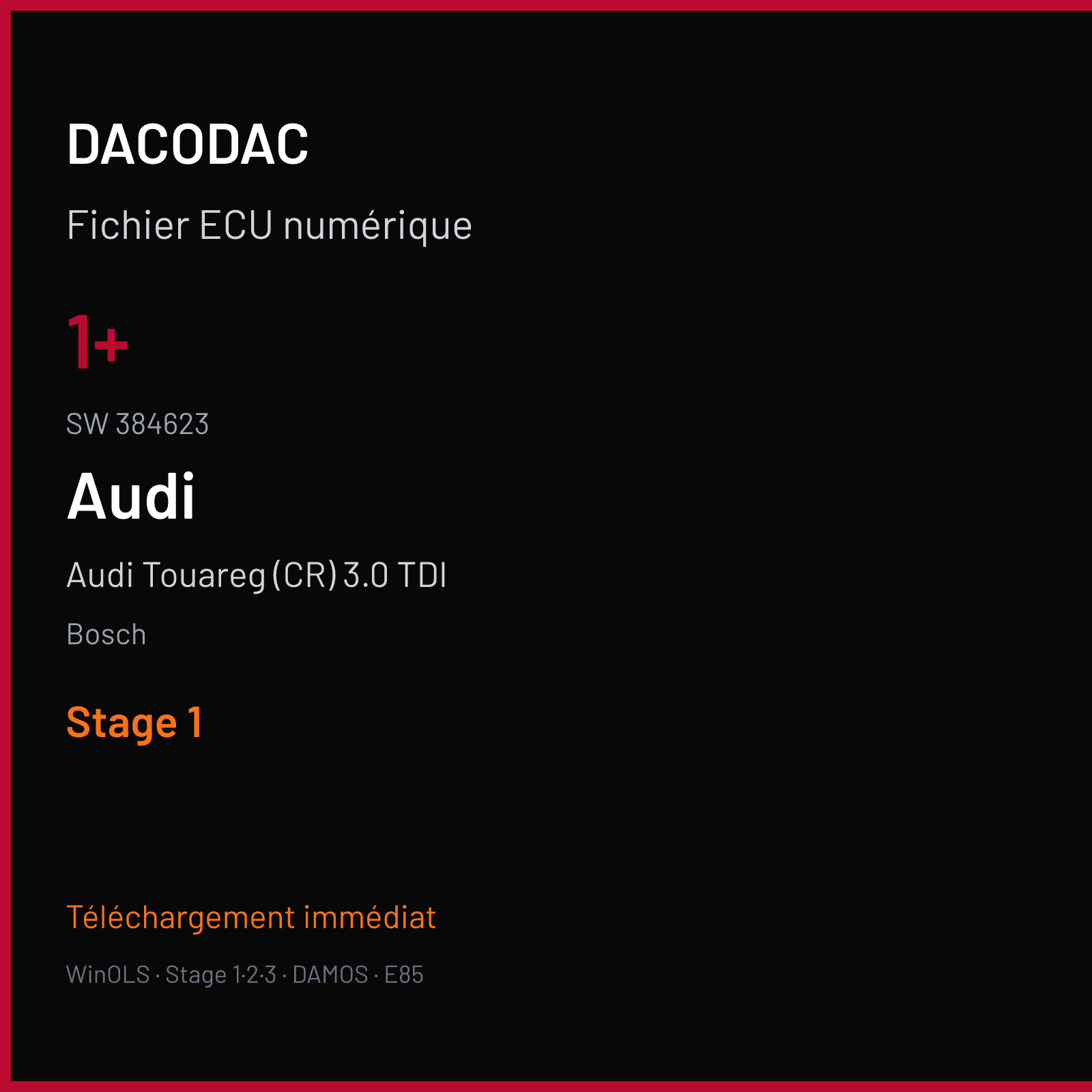 Audi Touareg (CR) 3.0 TDI (2007) — Bosch — 1+ · 384623 — Stage 1