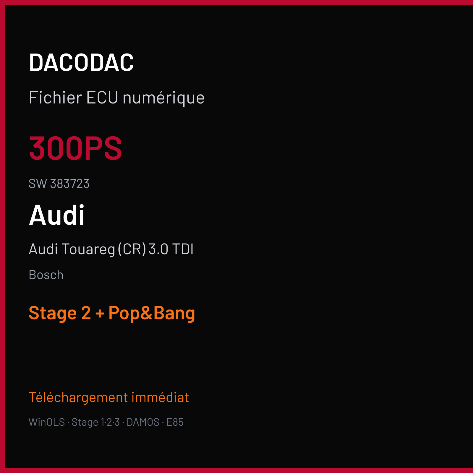 Audi Touareg (CR) 3.0 TDI — Bosch — 300PS · 383723 — Stage 2 + Pop&Bang