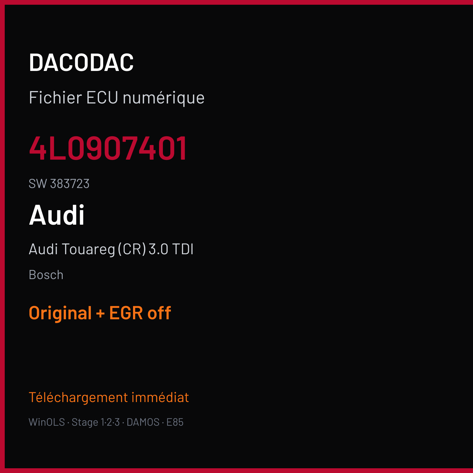 Audi Touareg (CR) 3.0 TDI — Bosch — 4L0907401 · 383723 — Original + EGR off