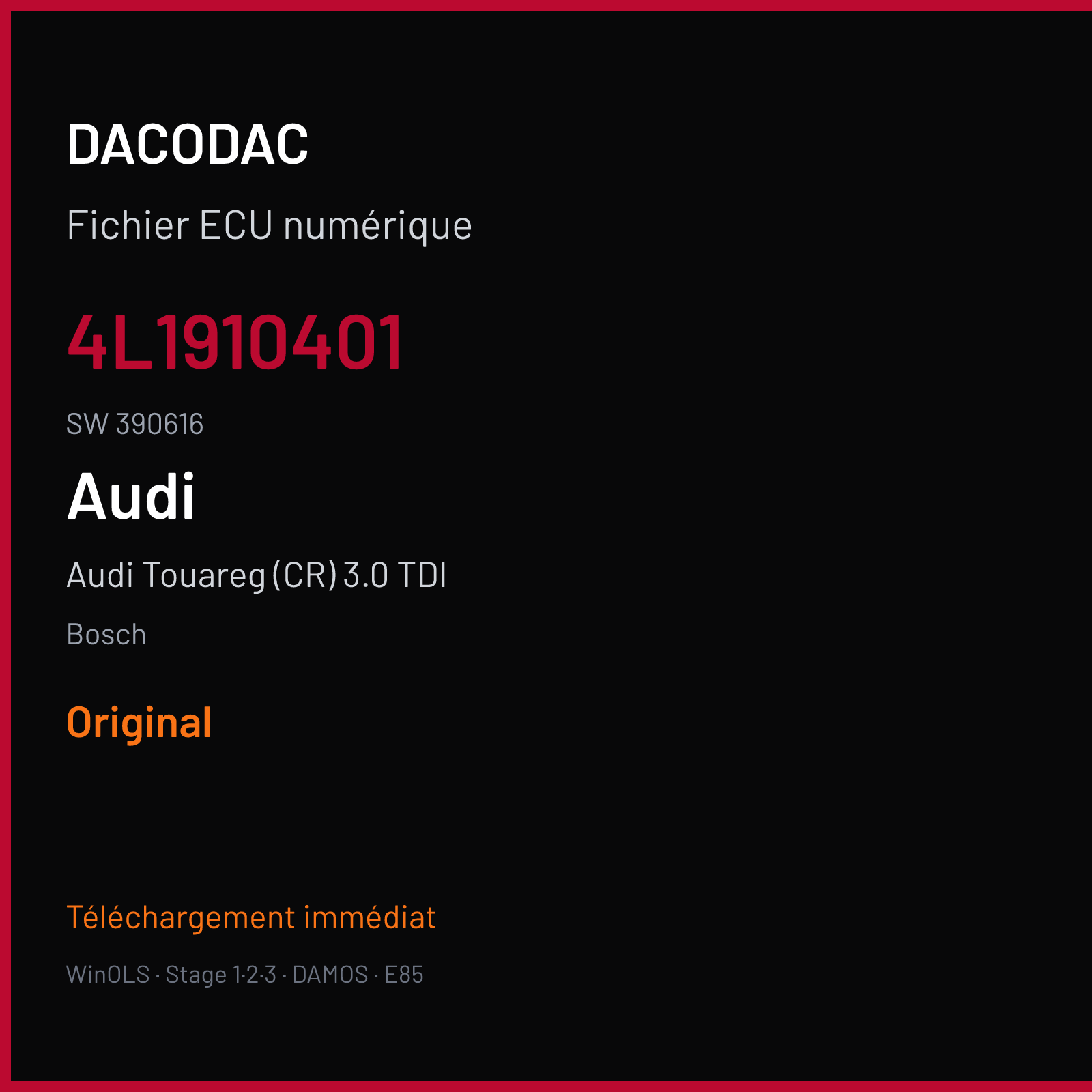 Audi Touareg (CR) 3.0 TDI (2008) — Bosch — 4L1910401 · 390616 — Original